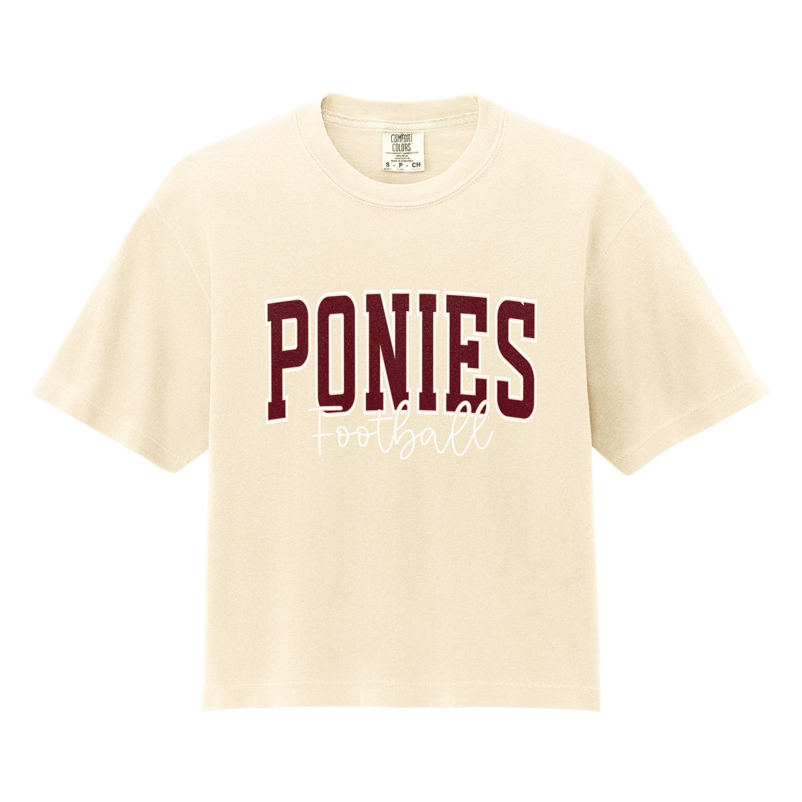Ponies football arc maroon white Comfort Colors 3023CL Cropped Tee