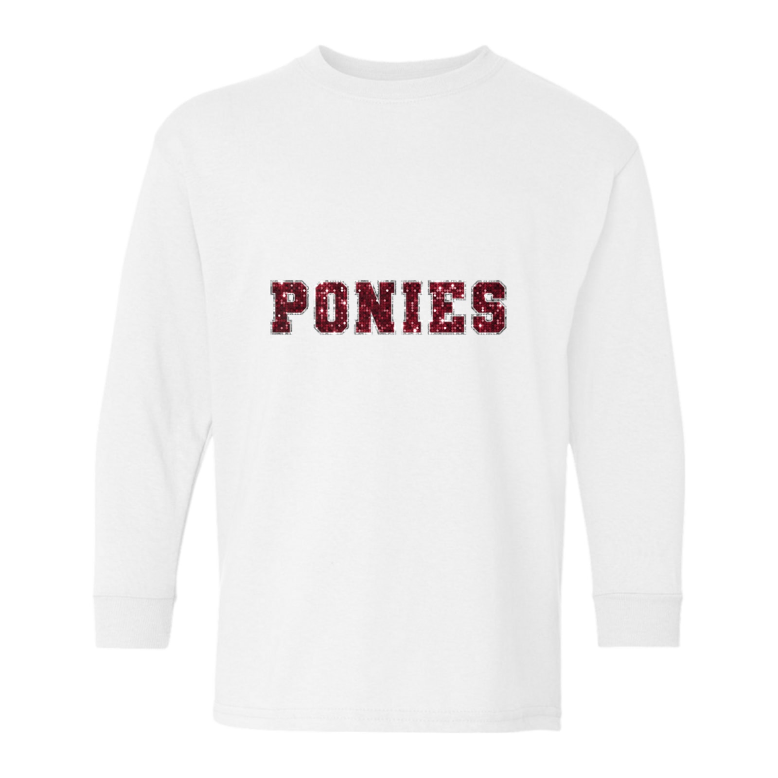Ponies sequin sleeve maroon silver Gildan Youth Heavy Cotton 100% Cotton Long Sleeve T-Shirt. 5400B
