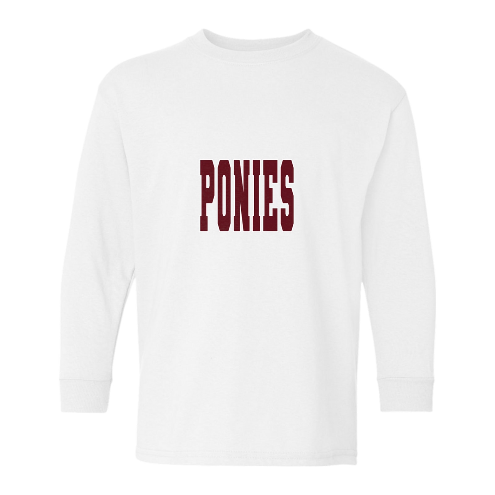 Ponies maroon white Gildan Youth Heavy Cotton 100% Cotton Long Sleeve T-Shirt. 5400B