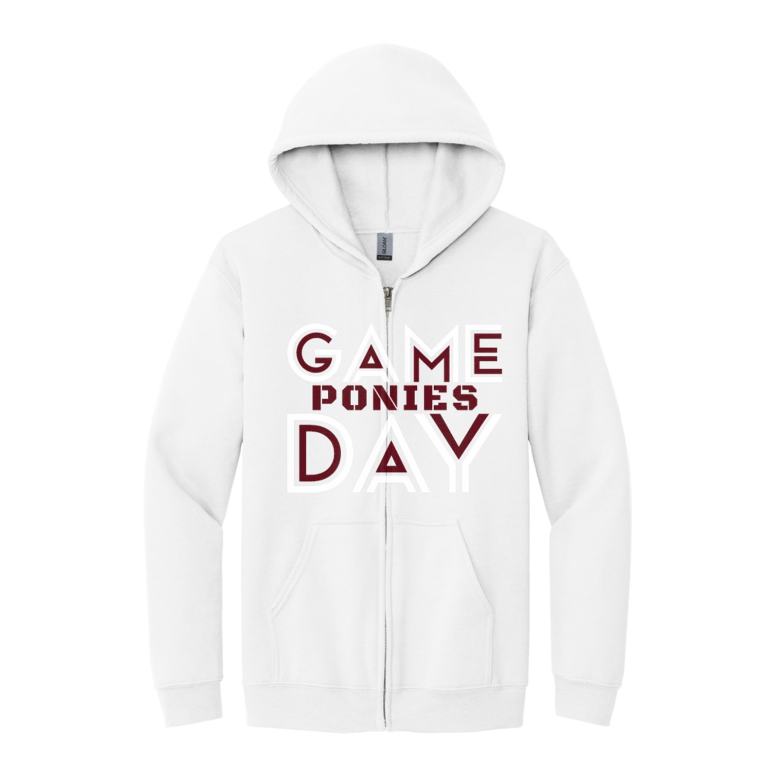 Game day ponies maroon white Gildan - Heavy Blend Full-Zip Hooded Sweatshirt. 18600