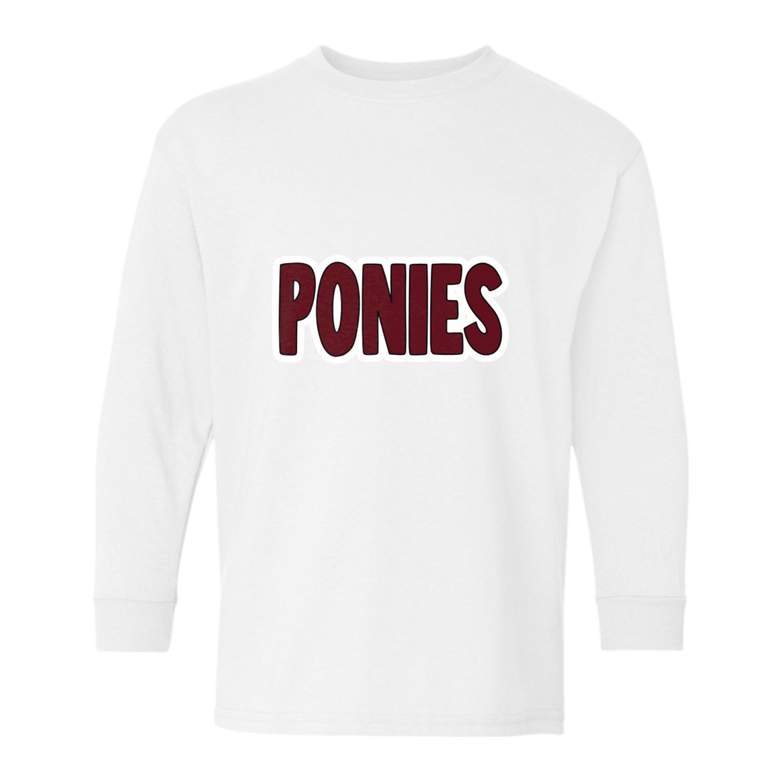 Ponies bubble maroon black white Gildan Youth Heavy Cotton 100% Cotton Long Sleeve T-Shirt. 5400B