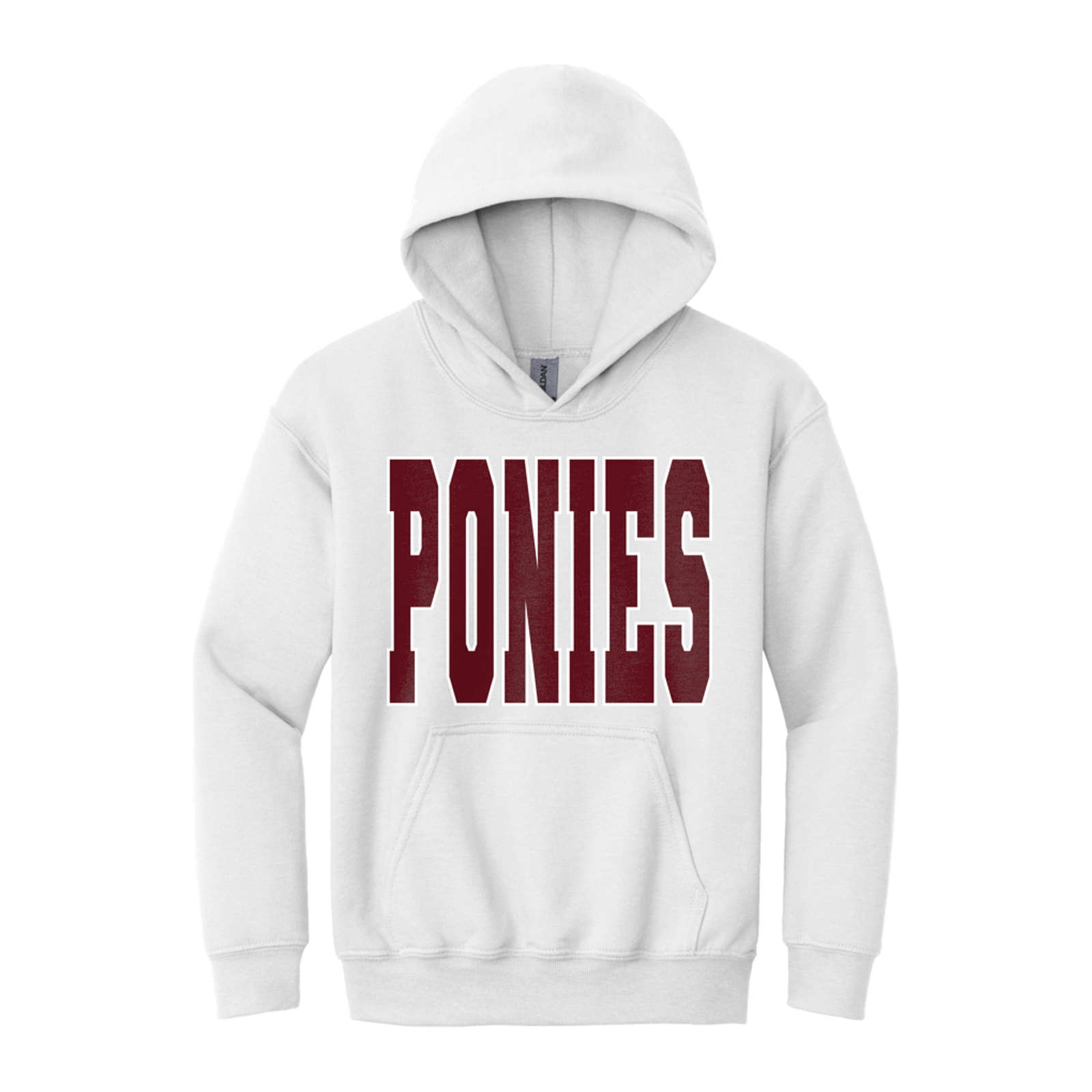 Ponies maroon white Gildan - Youth Heavy Blend Hooded Sweatshirt. 18500B