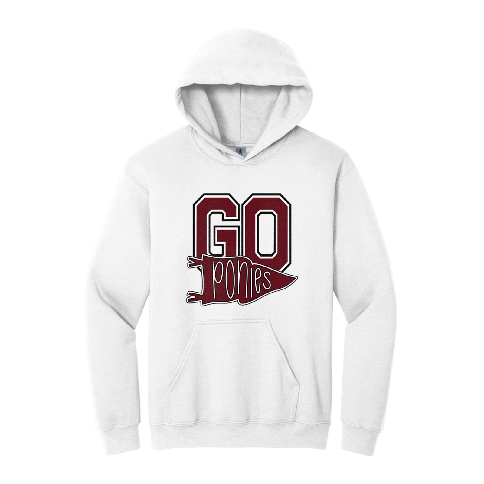Go ponies pennant maroon white black Gildan - Heavy Blend Hooded Sweatshirt. 18500