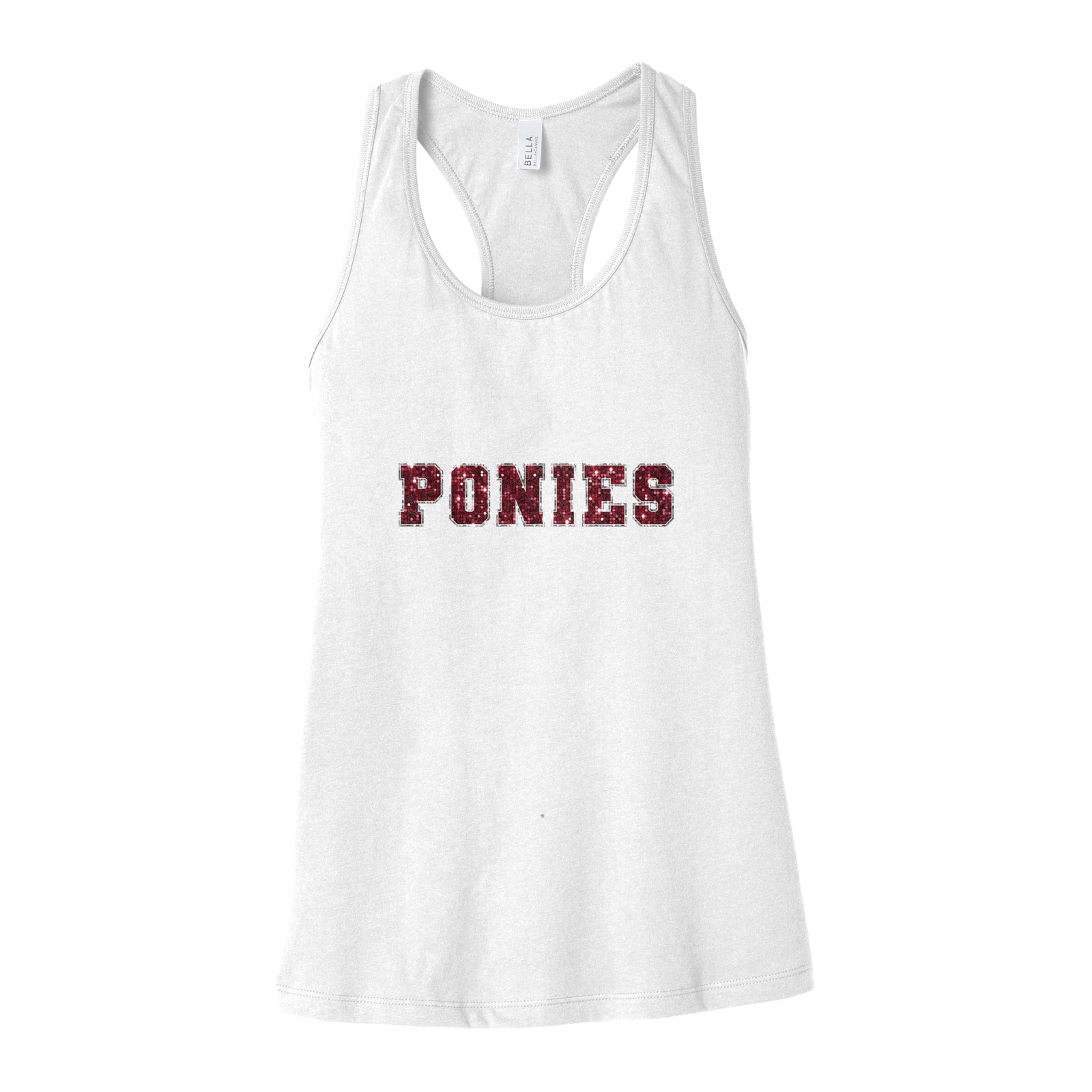 Ponies sequin sleeve maroon silver Bella+Canvas 6008 Racerback Tank