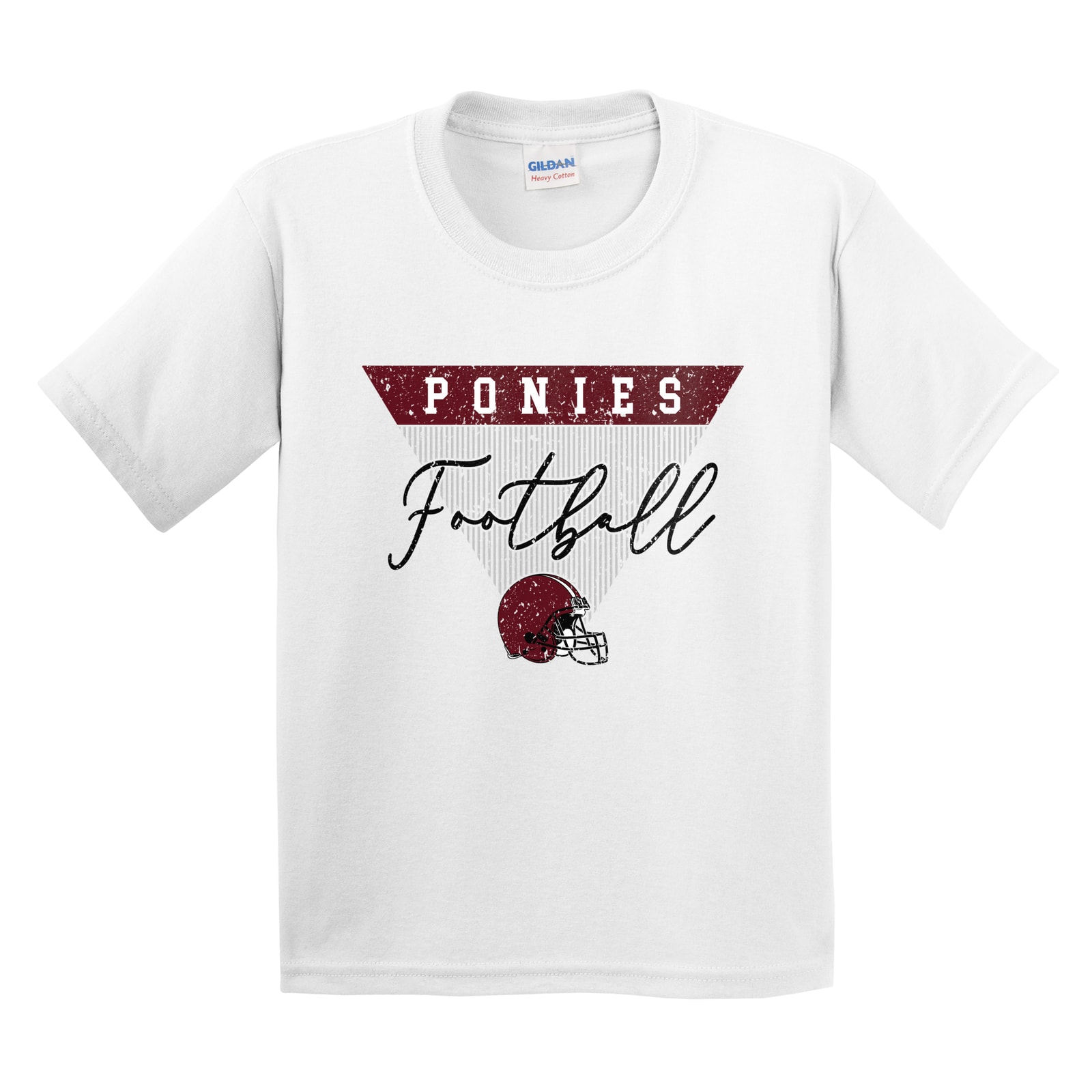 Ponies football triangle maroon Gildan 5000B Youth Tee
