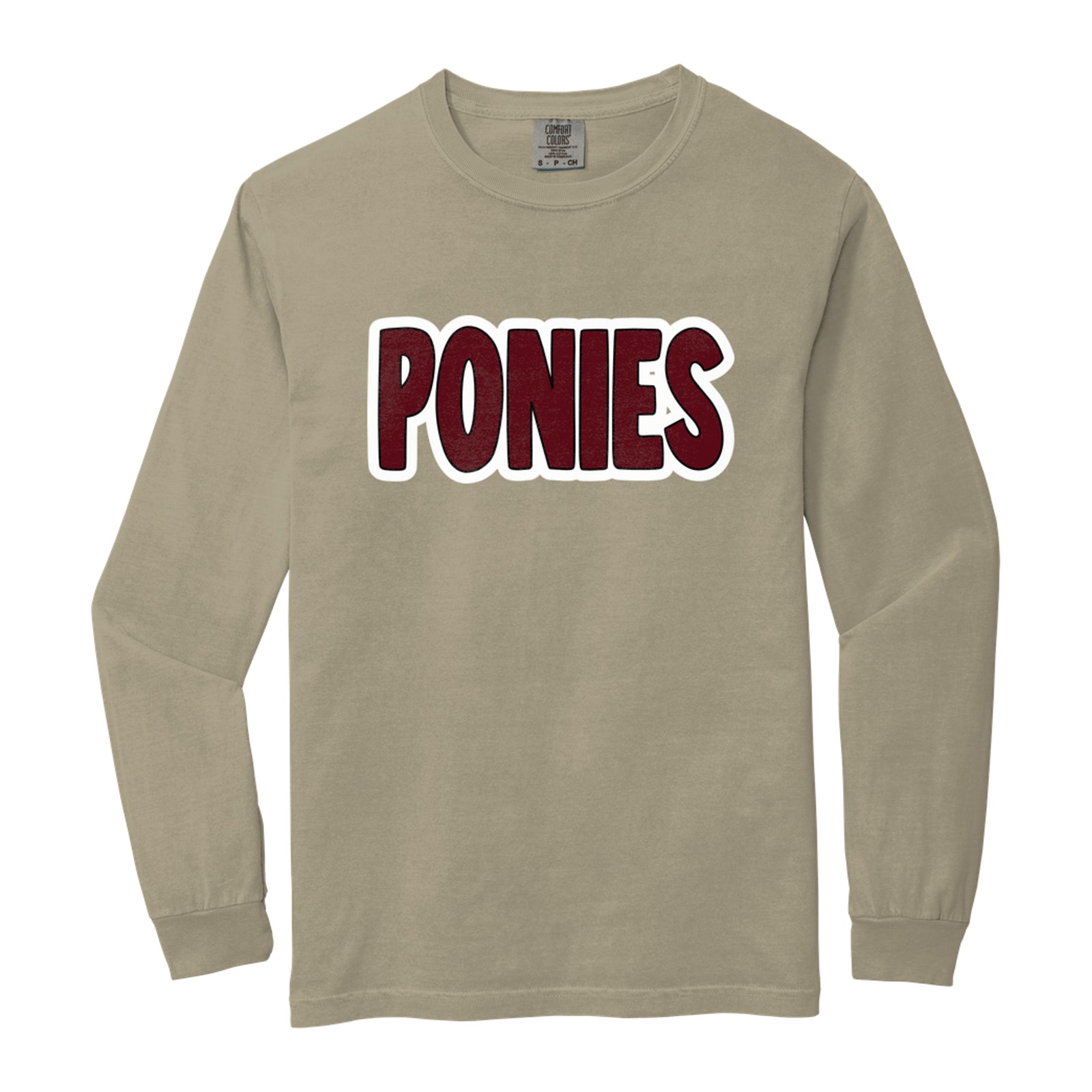 Ponies bubble maroon black white Comfort Colors 6014 Long Sleeve