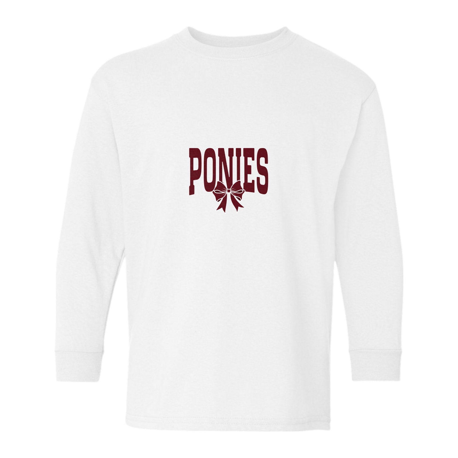 Ponies arch maroon maroon bow white outline Gildan Youth Heavy Cotton 100% Cotton Long Sleeve T-Shirt. 5400B