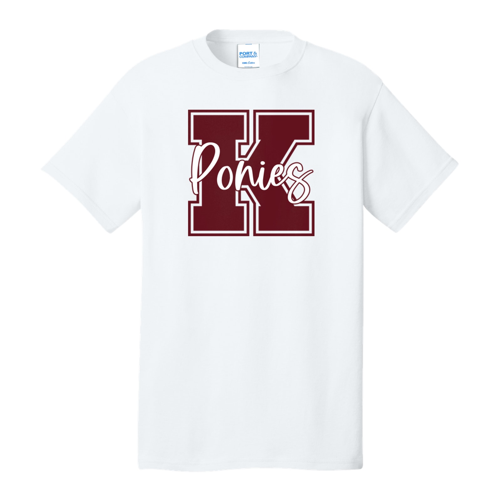 K ponies maroon white square block Port & Company PC54