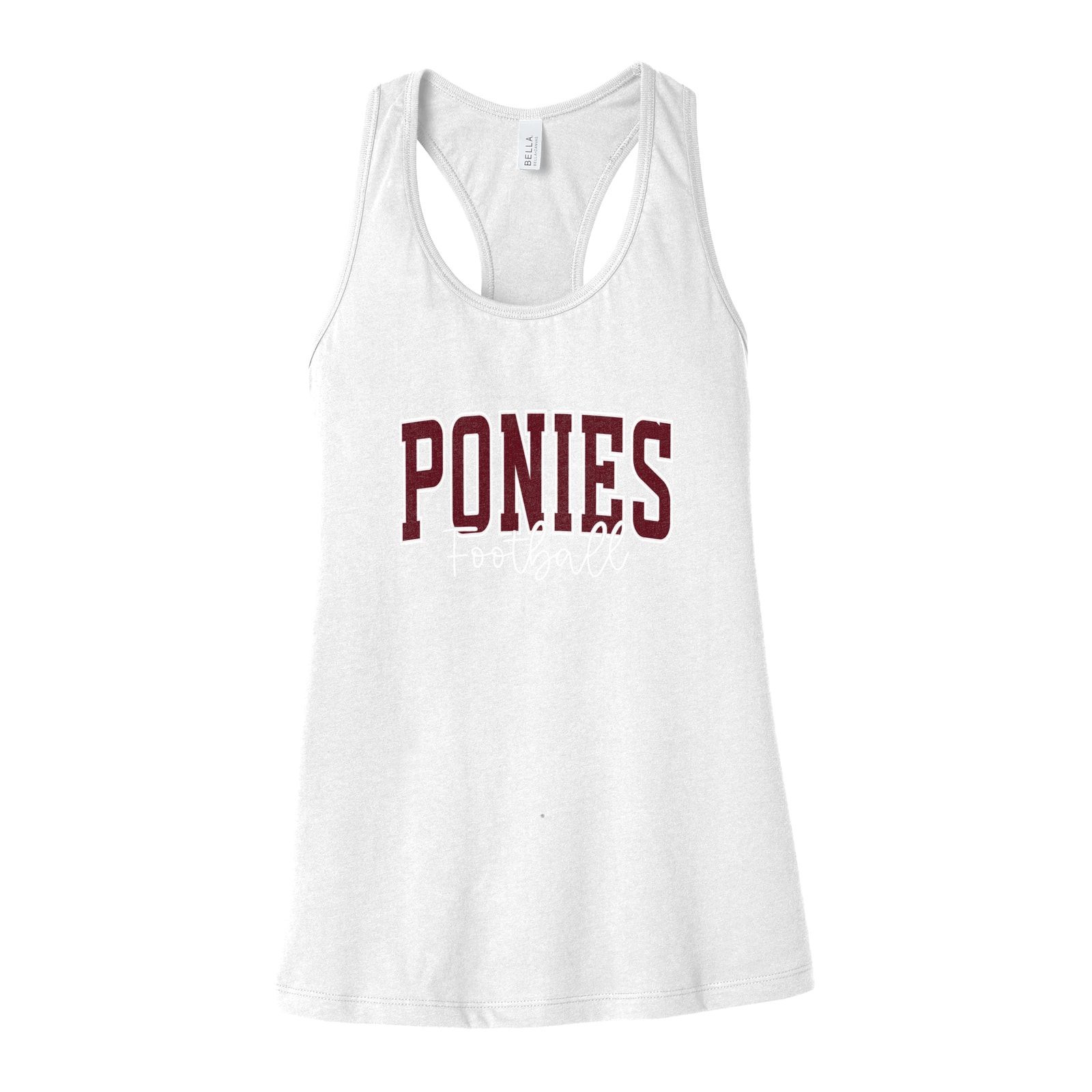 Ponies football arc maroon white Bella+Canvas 6008 Racerback Tank