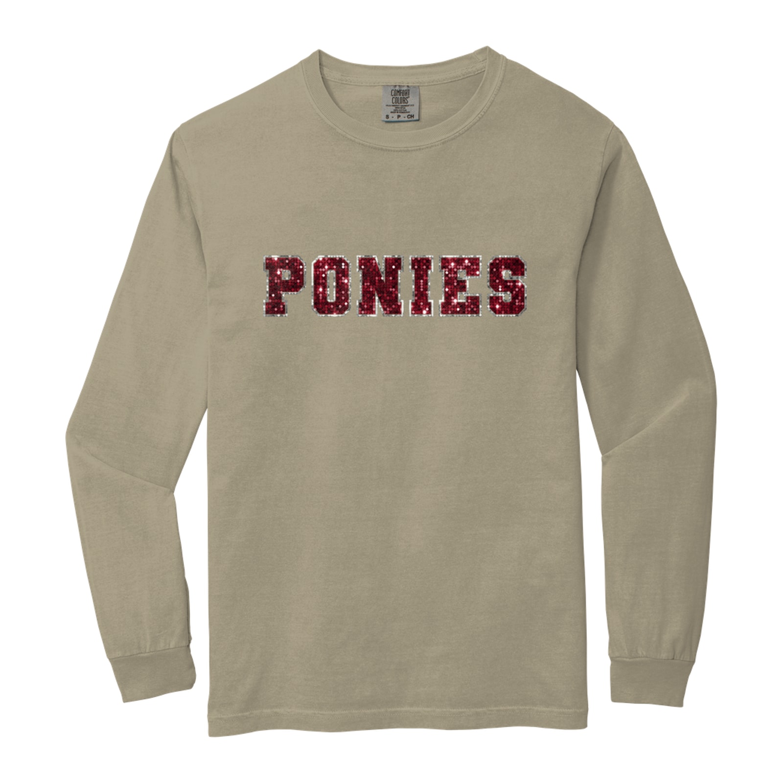 Ponies sequin sleeve maroon silver Comfort Colors 6014 Long Sleeve
