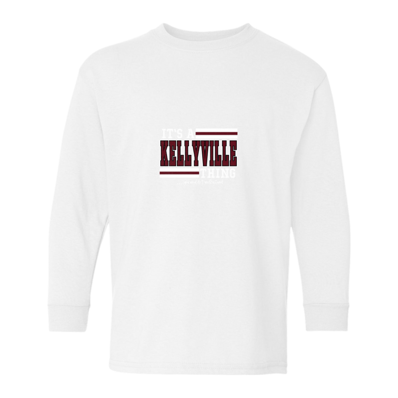 It’s a kellyville thing maroon white wouldn’t understand Gildan Youth Heavy Cotton 100% Cotton Long Sleeve T-Shirt. 5400B