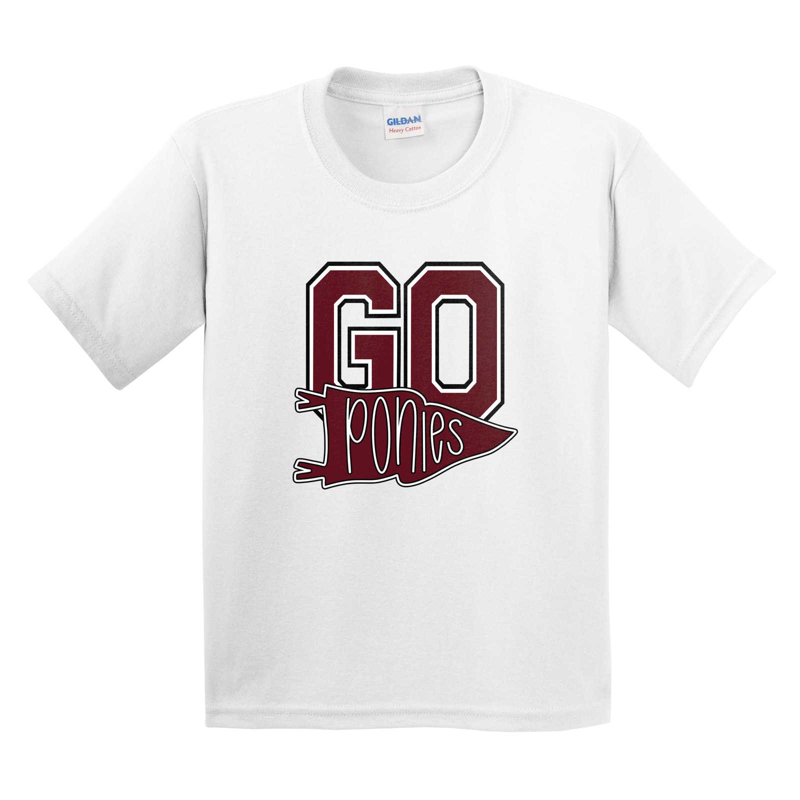 Go ponies pennant maroon white black Gildan 5000B Youth Tee