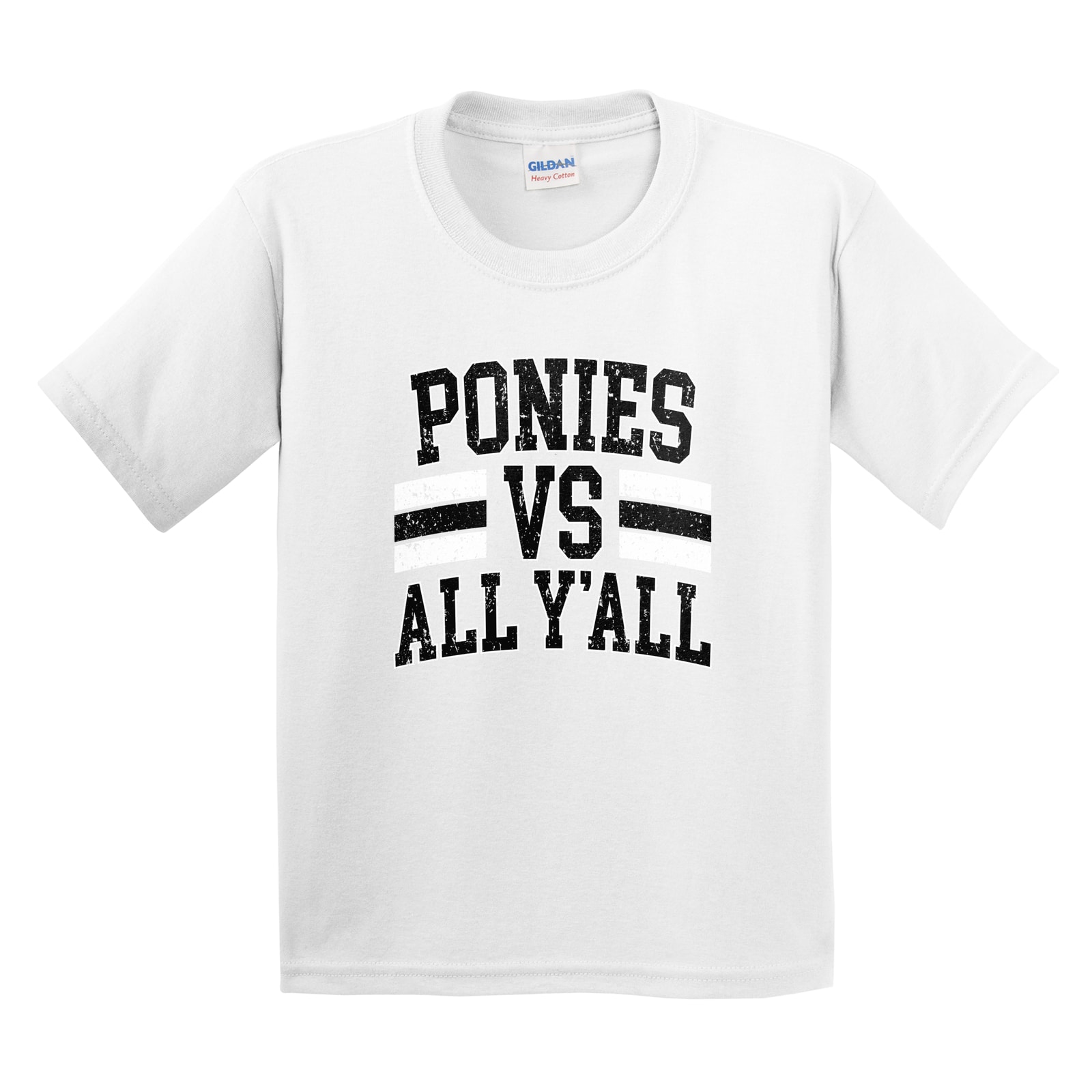 Ponies vs all y’all black white distressed Gildan 5000B Youth Tee