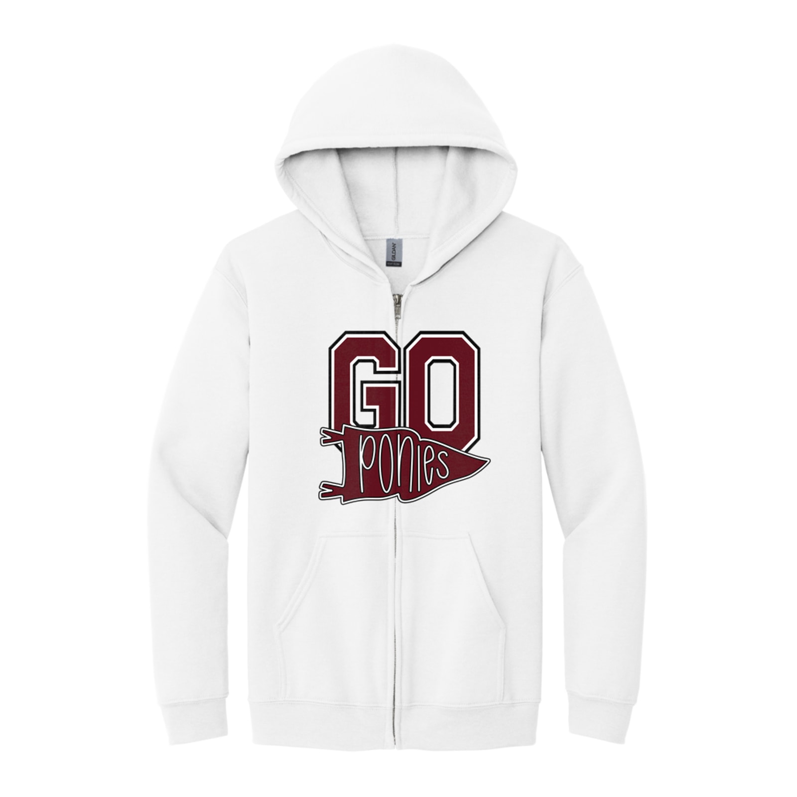 Go ponies pennant maroon white black Gildan - Heavy Blend Full-Zip Hooded Sweatshirt. 18600
