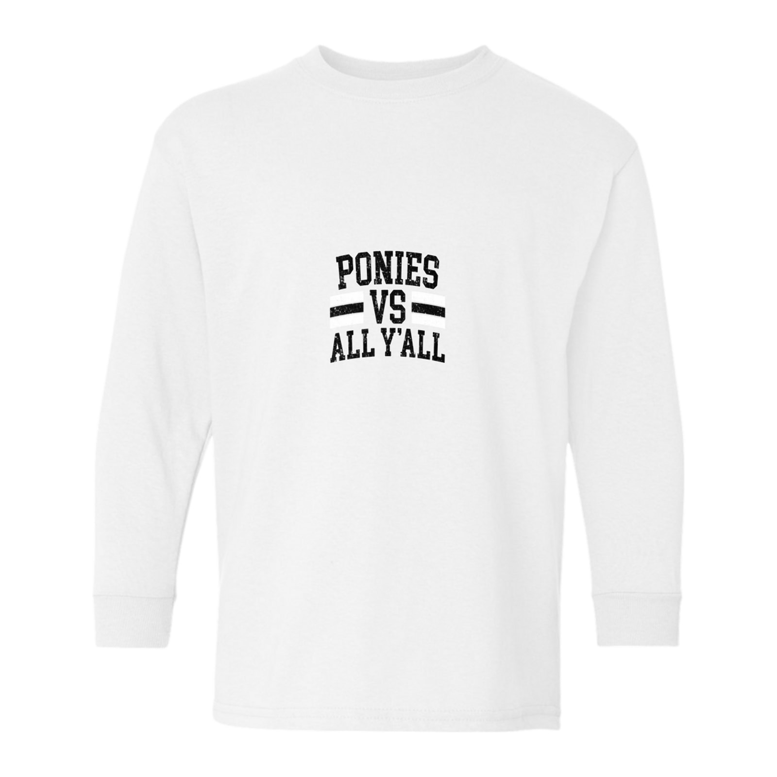 Ponies vs all y’all black white distressed Gildan Youth Heavy Cotton 100% Cotton Long Sleeve T-Shirt. 5400B