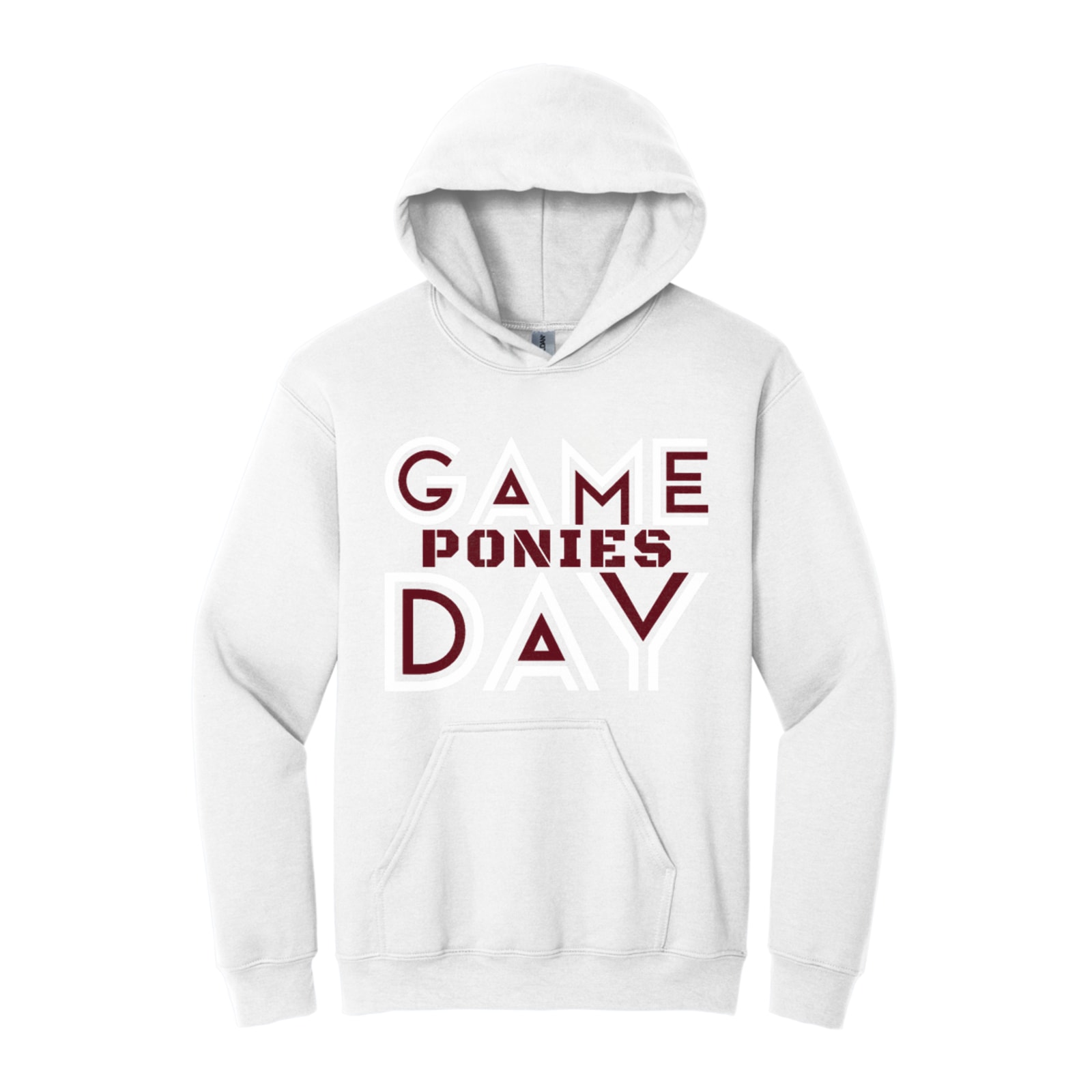 Game day ponies maroon white Gildan - Heavy Blend Hooded Sweatshirt. 18500