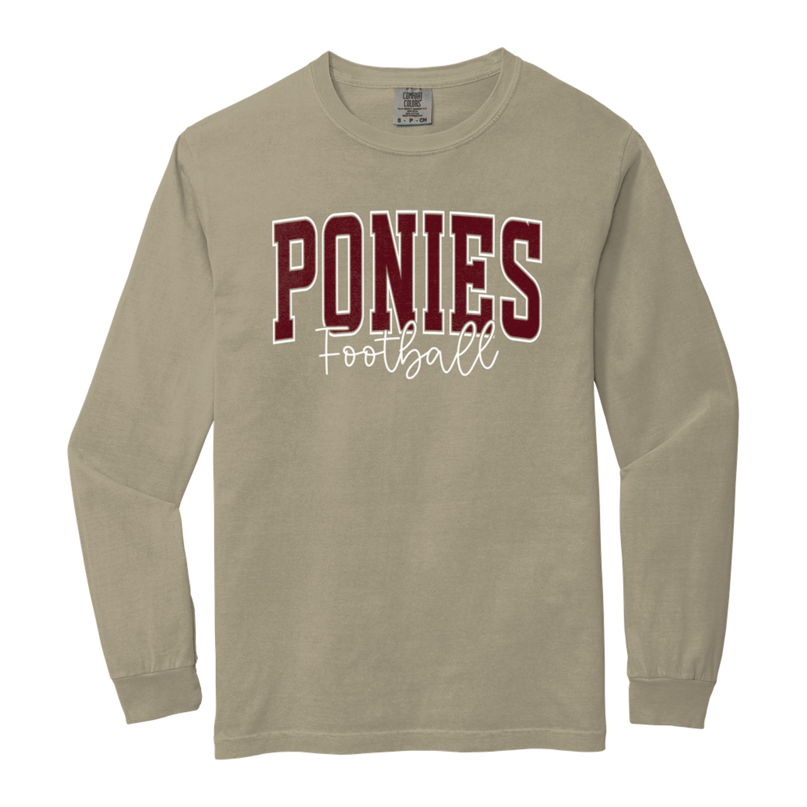 Ponies football arc maroon white Comfort Colors 6014 Long Sleeve
