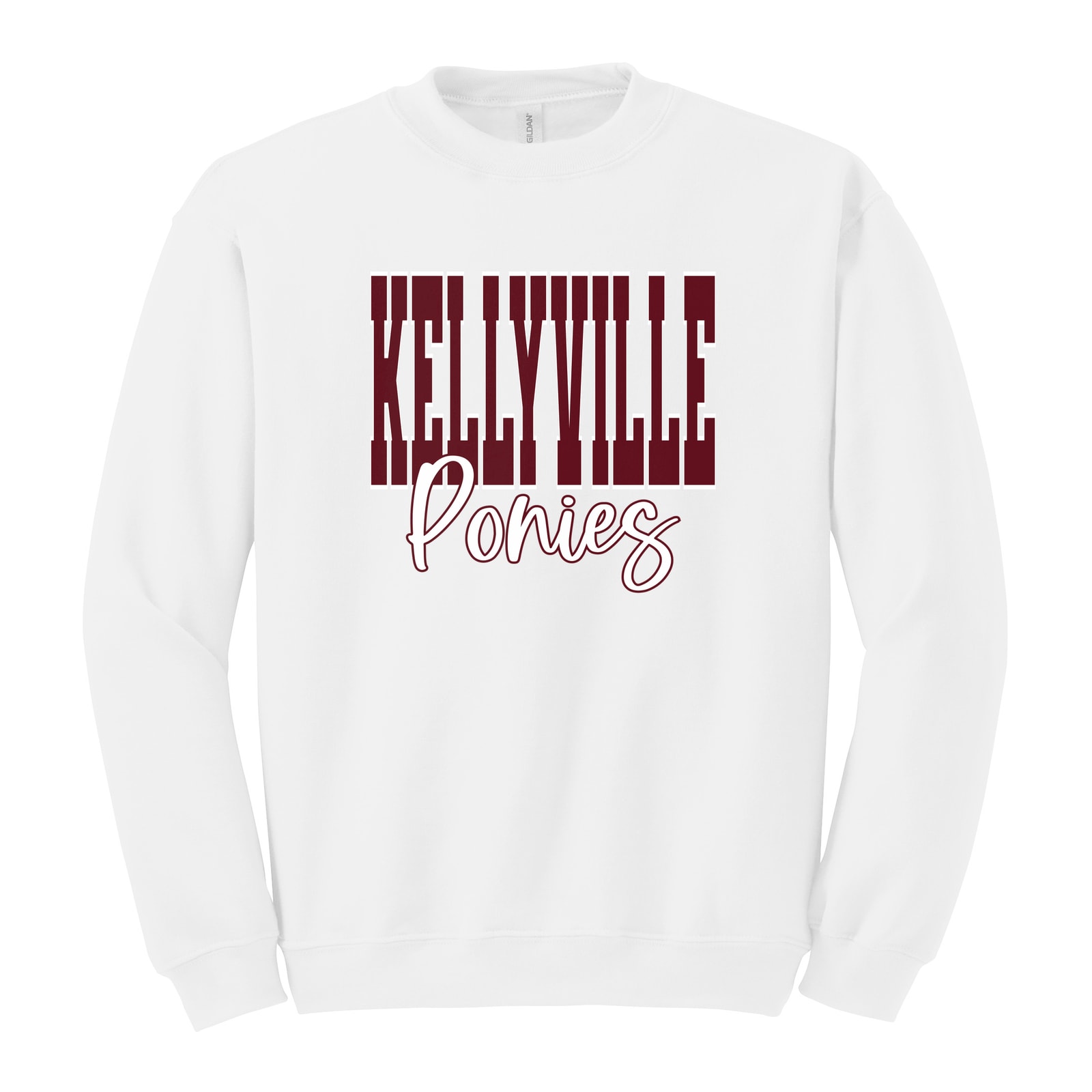Kellyville ponies maroon white duo block script Gildan 18000 Fleece