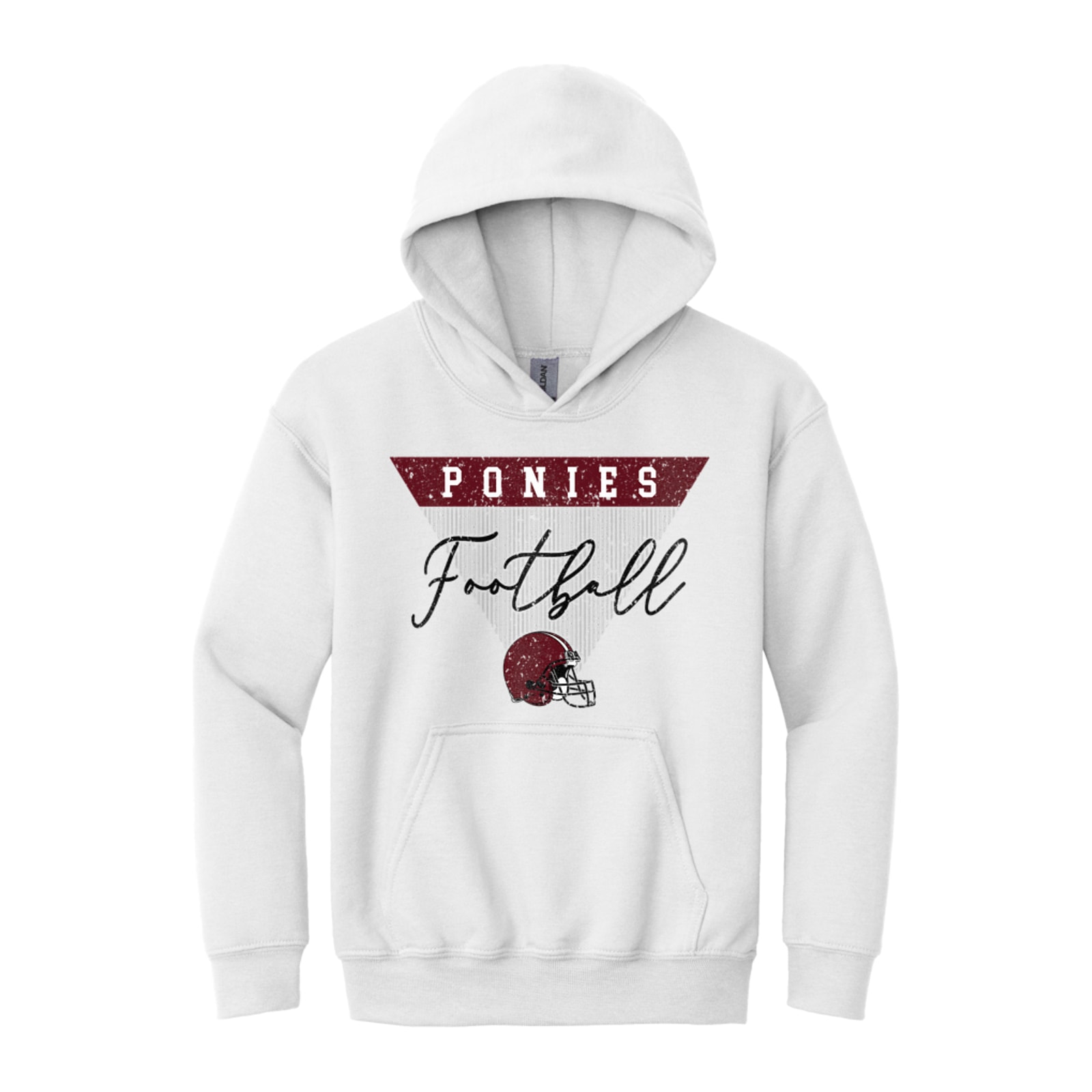 Ponies football triangle maroon Gildan - Youth Heavy Blend Hooded Sweatshirt. 18500B