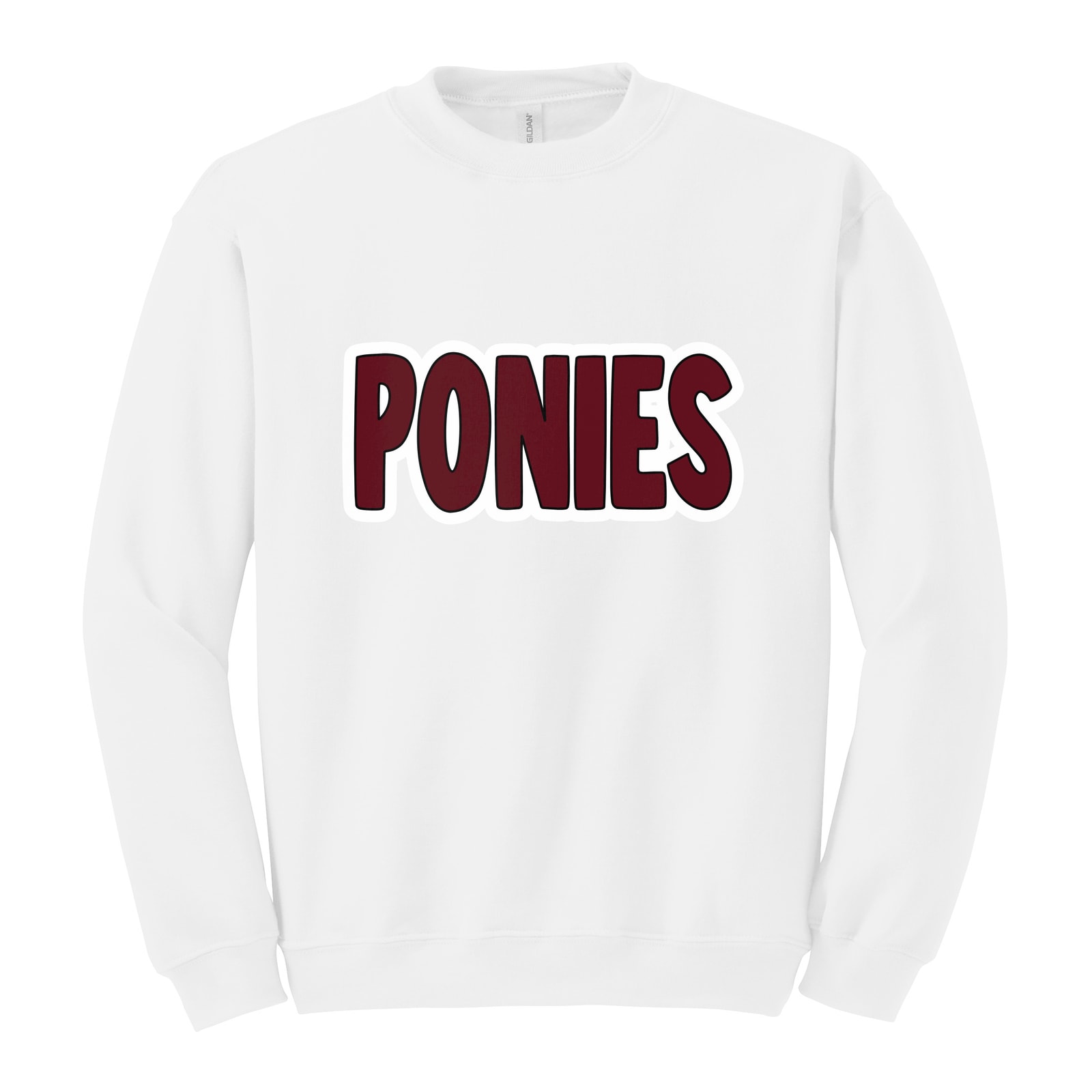 Ponies bubble maroon black white Gildan 18000 Fleece