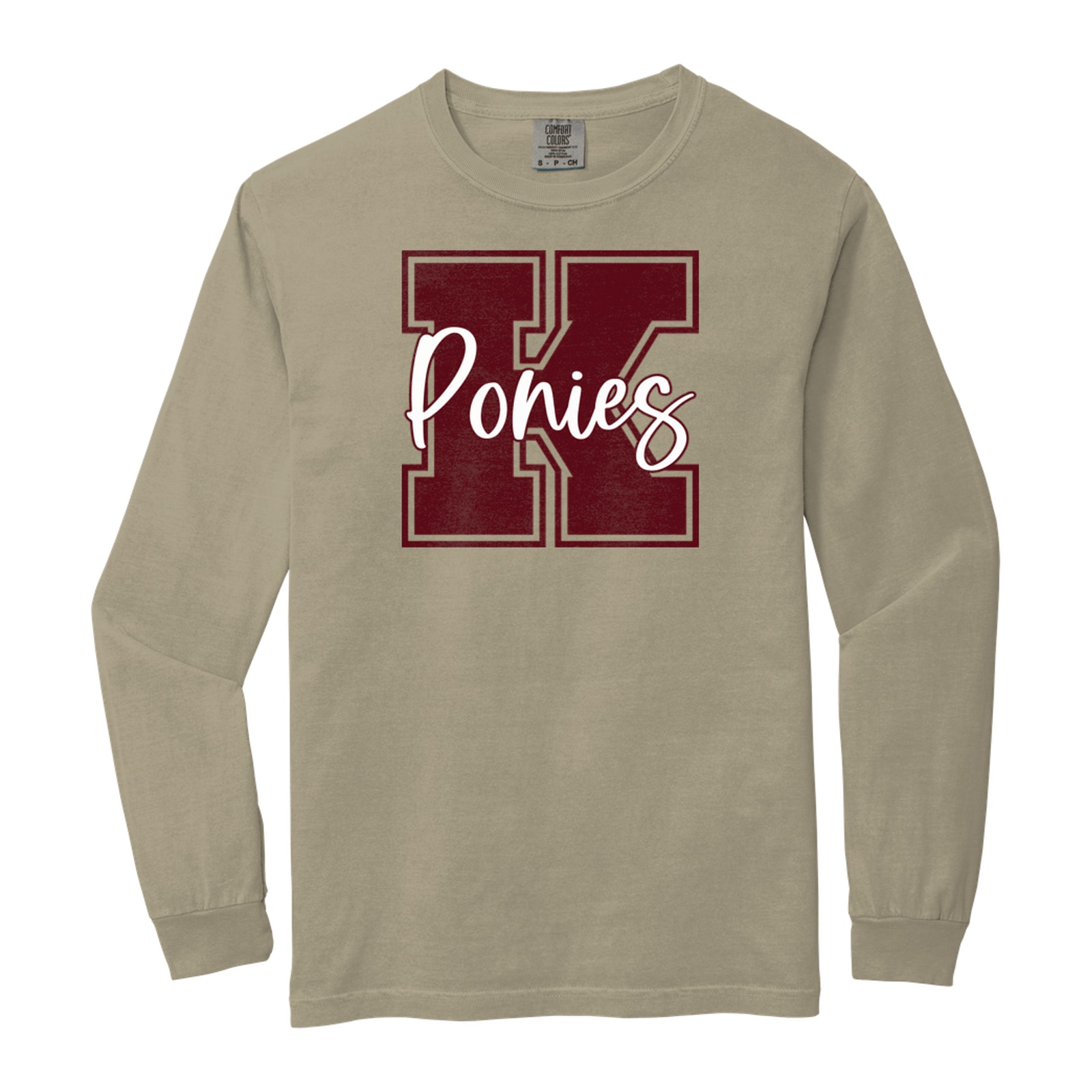 K ponies maroon white square block Comfort Colors 6014 Long Sleeve