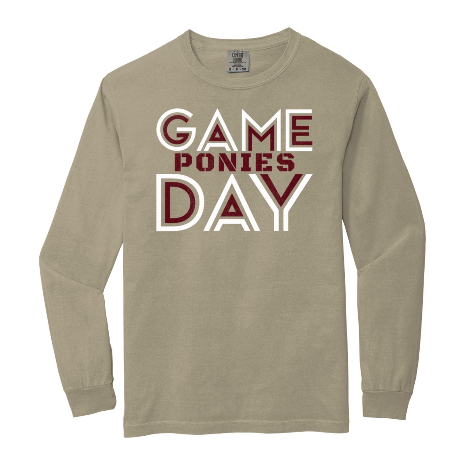 Game day ponies maroon white Comfort Colors 6014 Long Sleeve