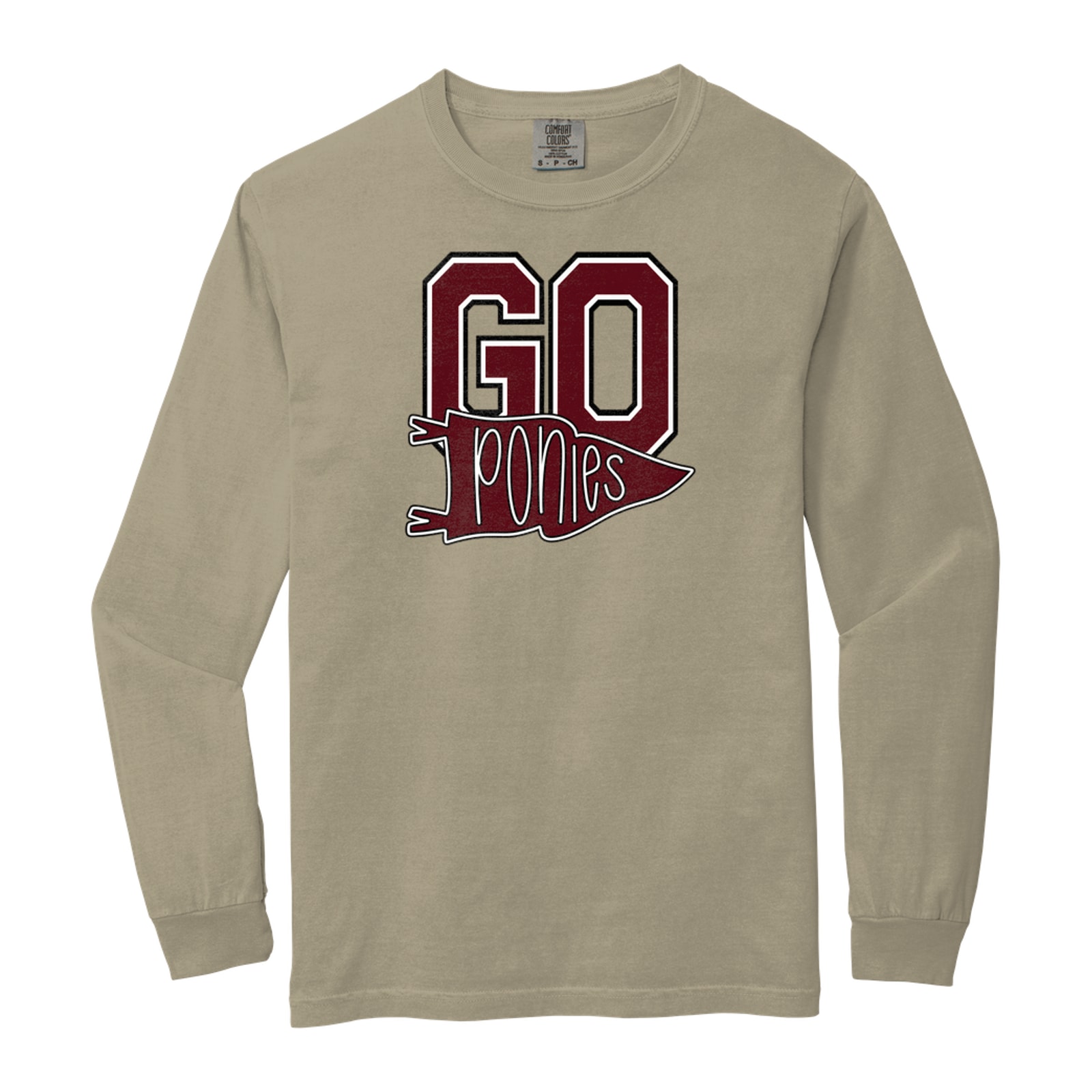 Go ponies pennant maroon white black Comfort Colors 6014 Long Sleeve
