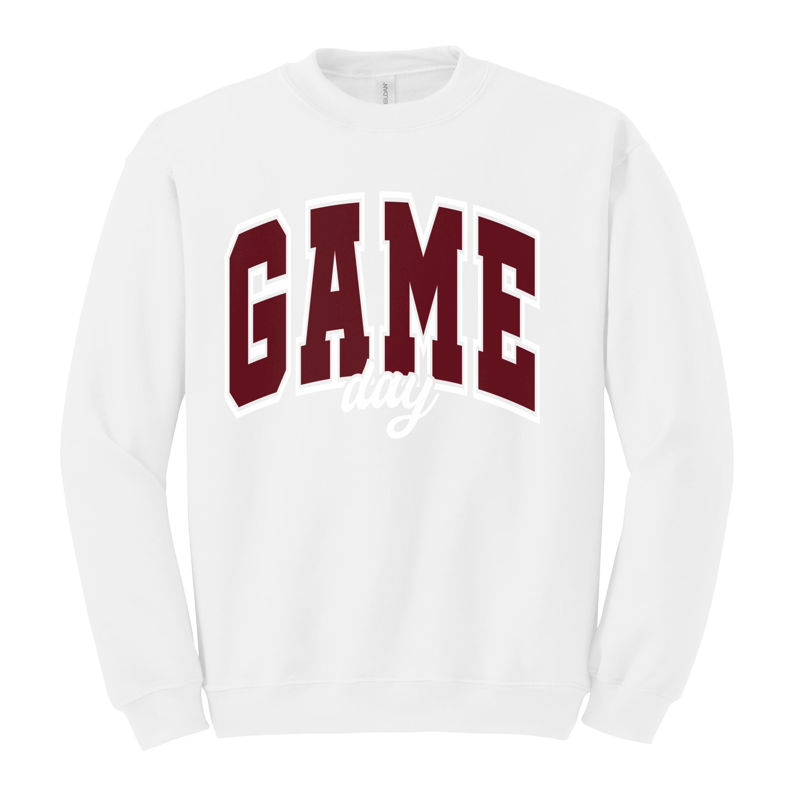 Game Day Arch kellyville Maroon White Gildan Heavy Blend Crewneck Sweatshirt. 18000