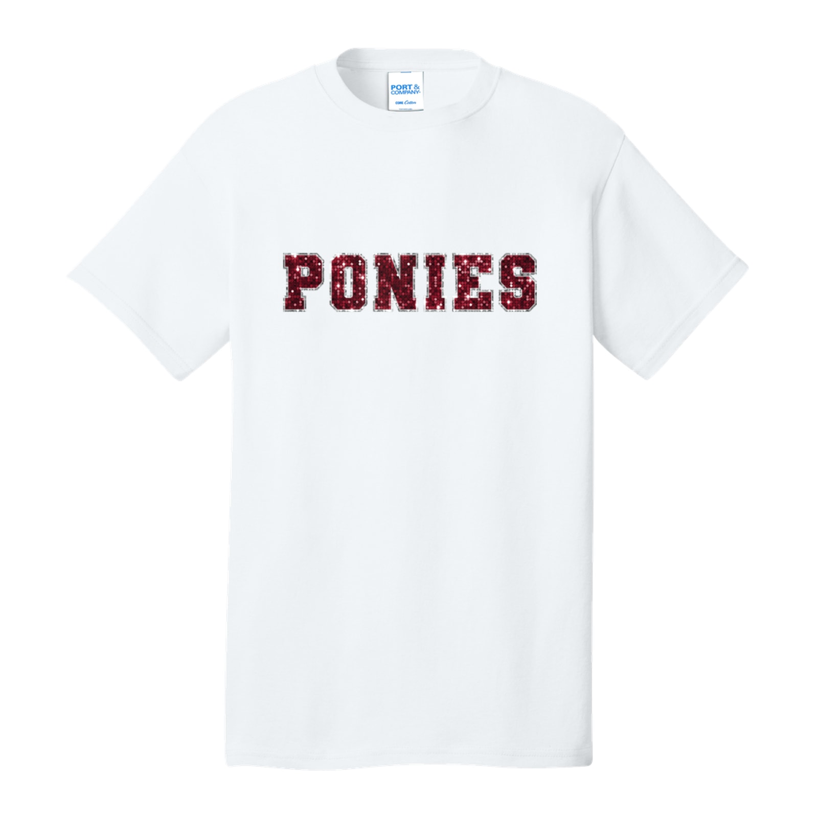 Ponies sequin sleeve maroon silver Port & Company PC54