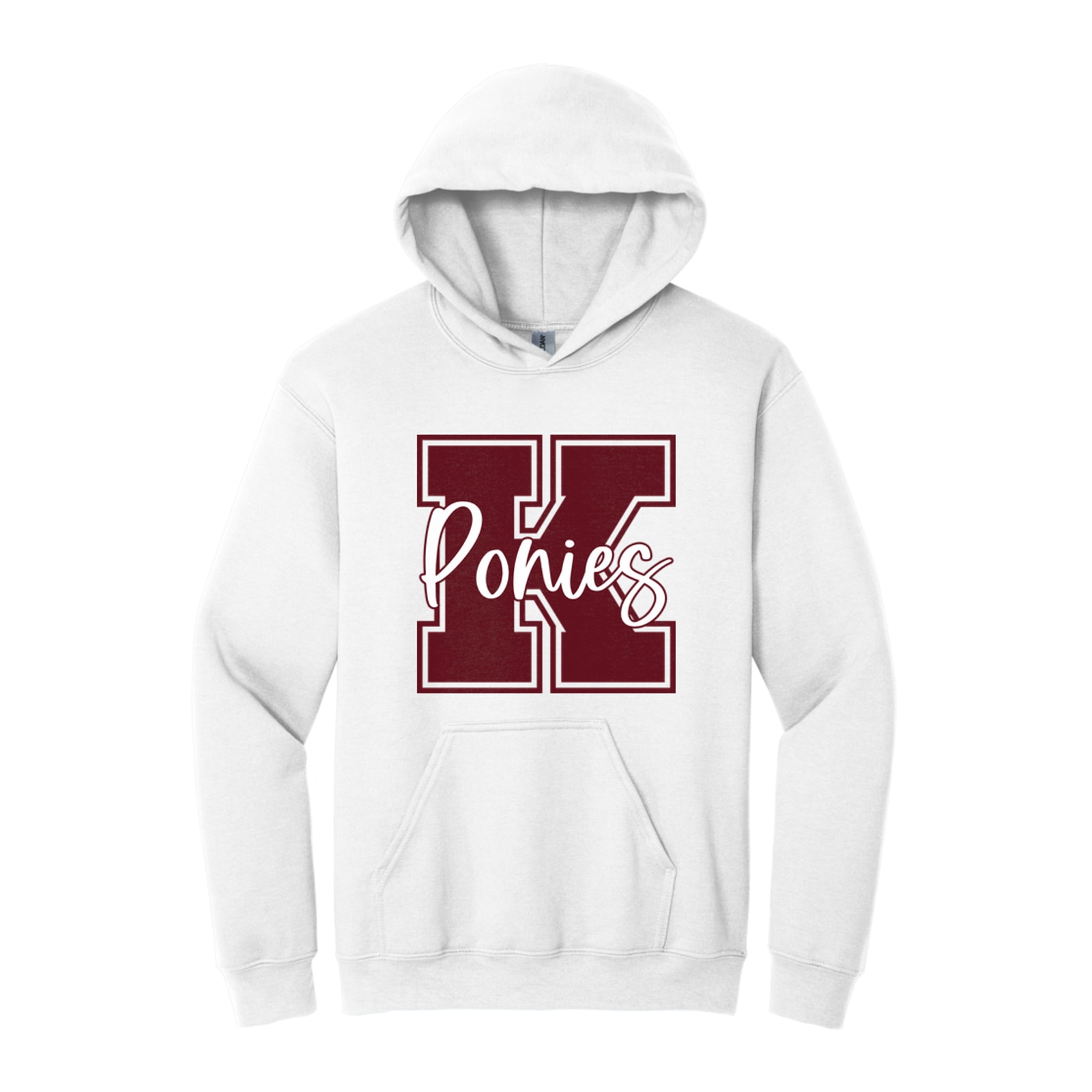 K ponies maroon white square block Gildan - Heavy Blend Hooded Sweatshirt. 18500