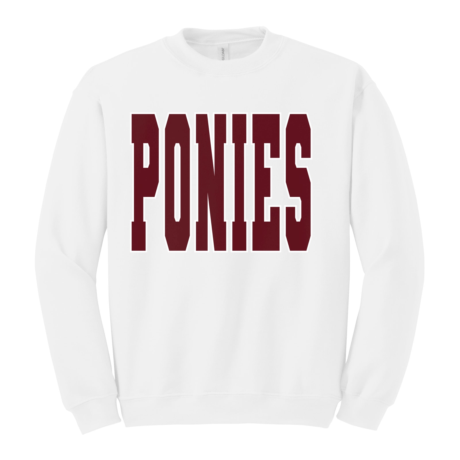 Ponies maroon white Gildan Heavy Blend Crewneck Sweatshirt. 18000