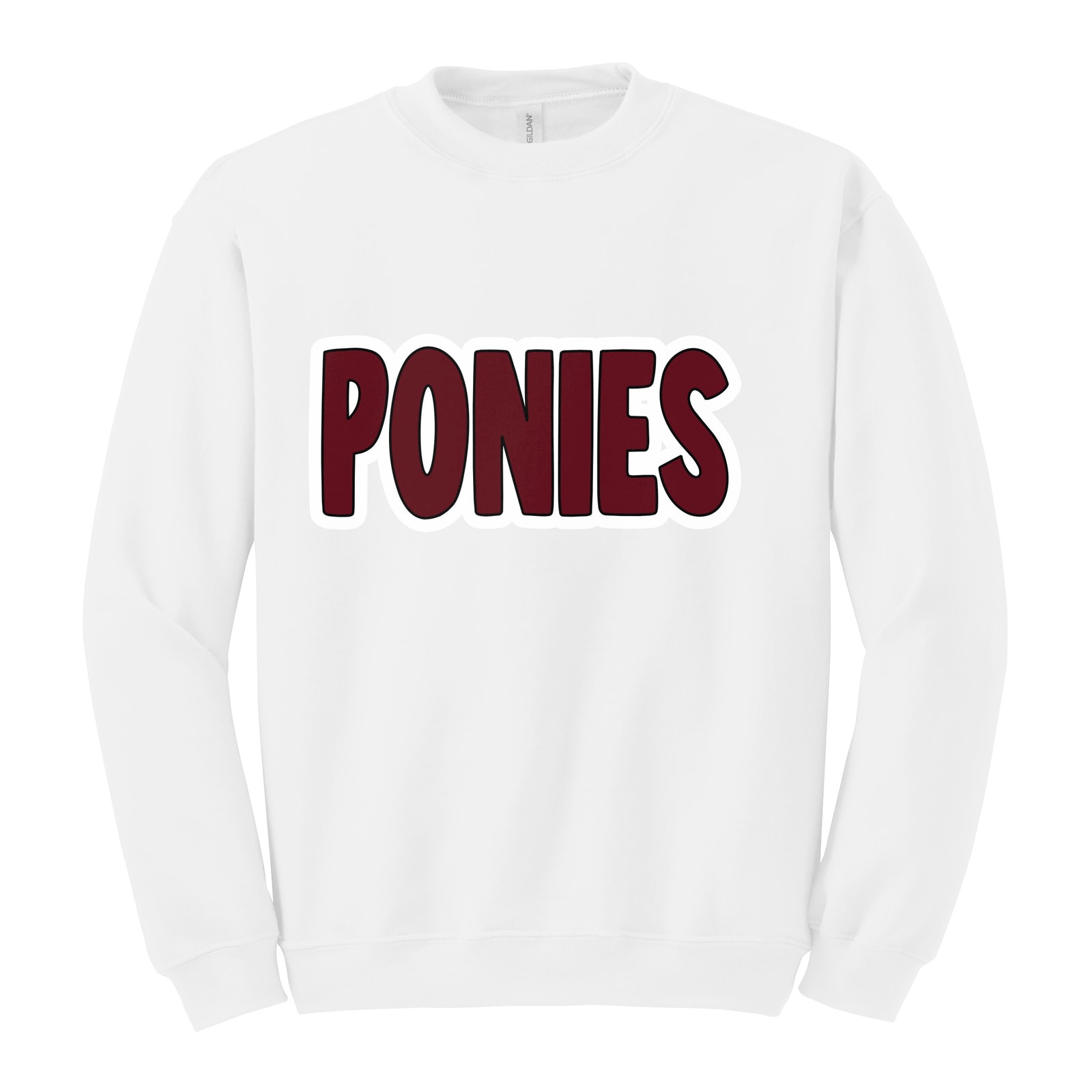 Ponies bubble maroon black white Gildan Heavy Blend Crewneck Sweatshirt. 18000