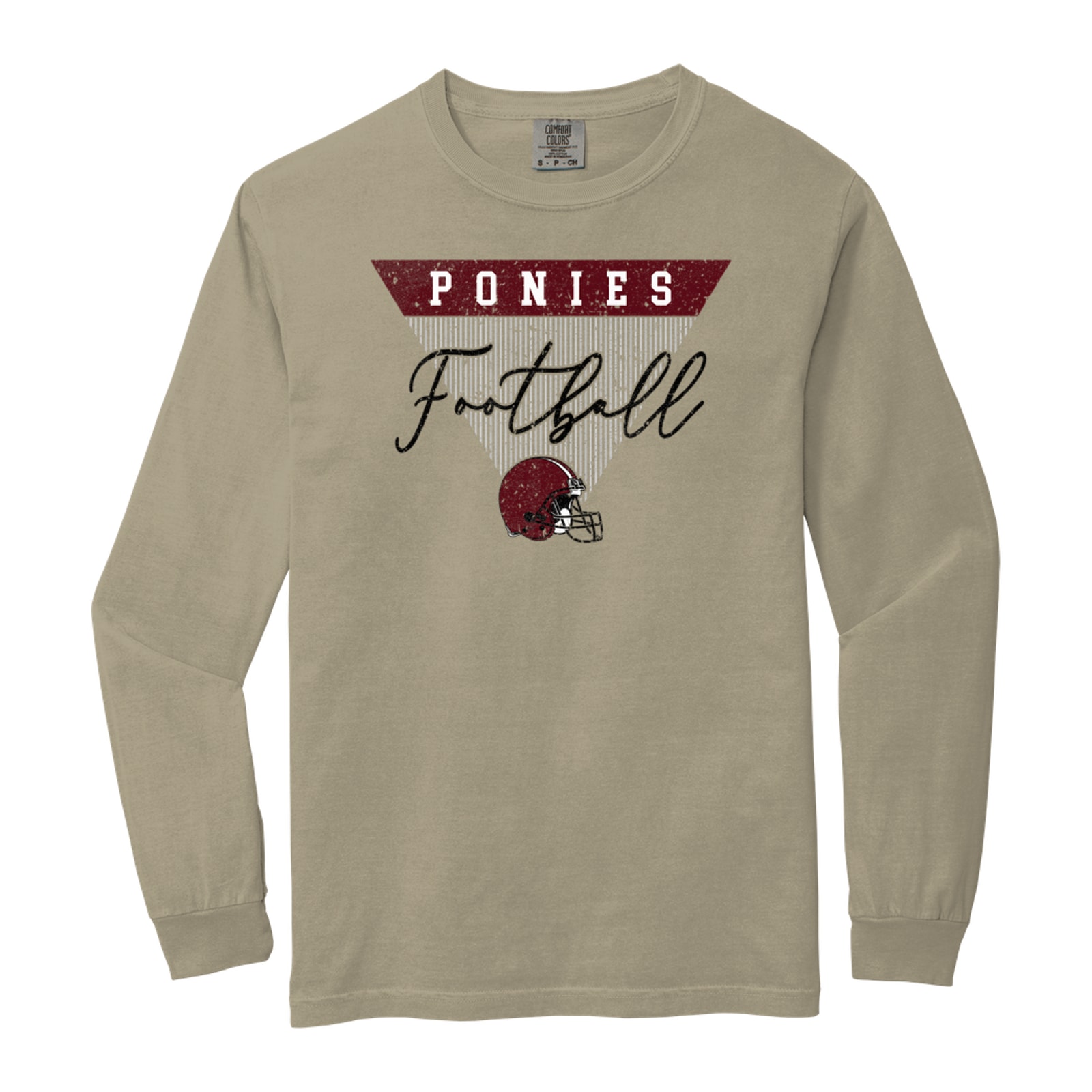 Ponies football triangle maroon Comfort Colors 6014 Long Sleeve