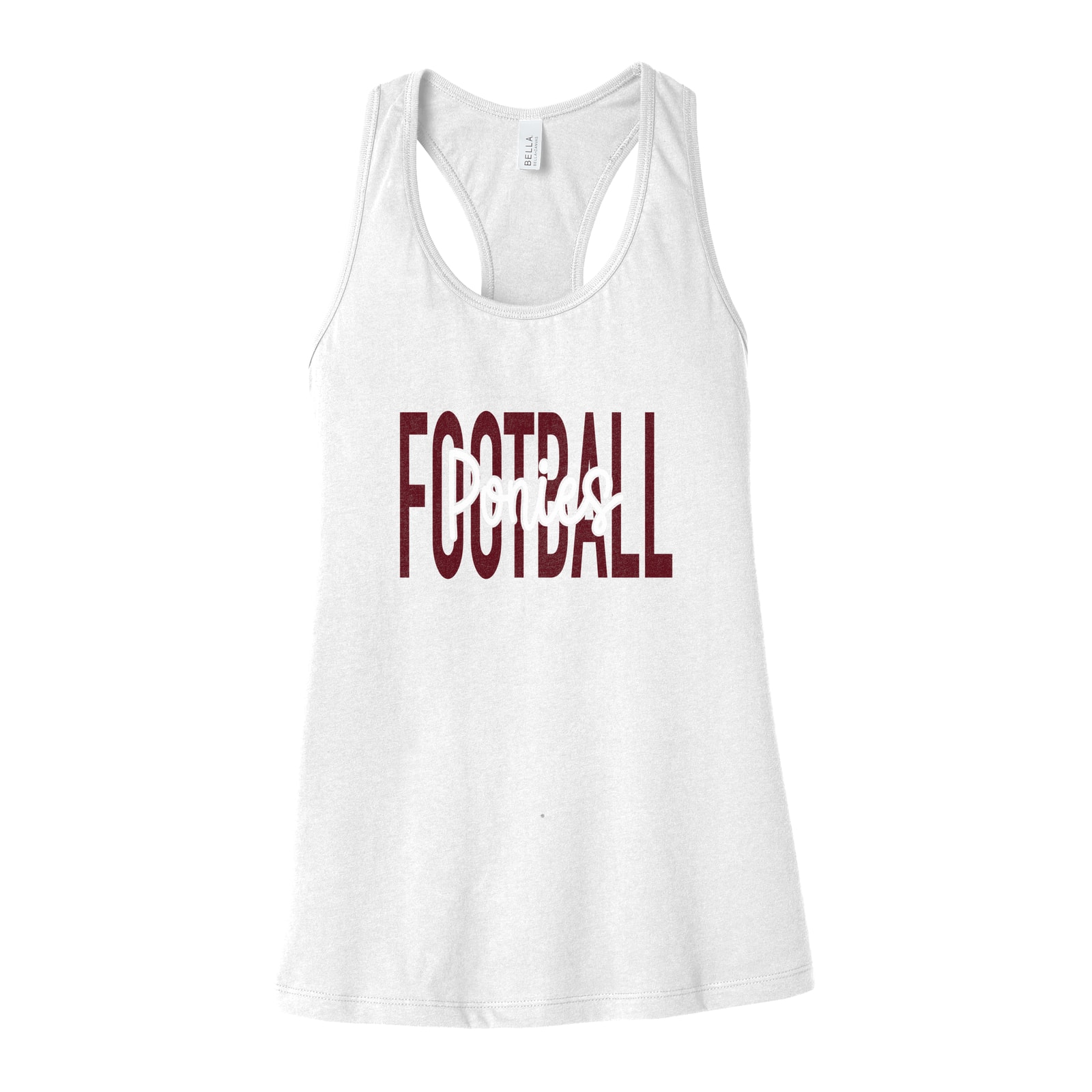 Ponies Football Middle Script maroon white Bella+Canvas 6008 Racerback Tank