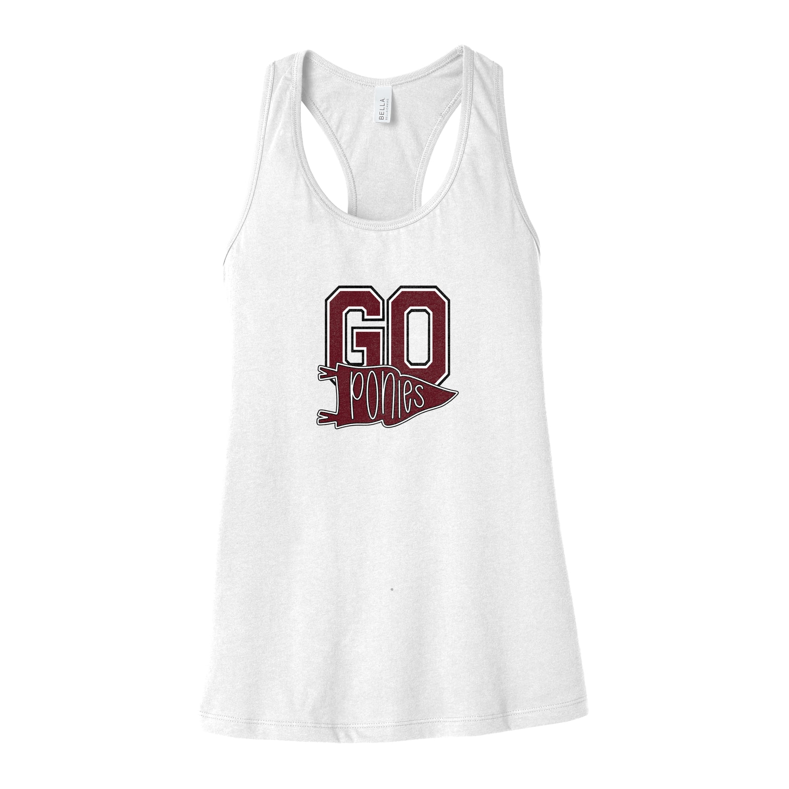 Go ponies pennant maroon white black Bella+Canvas 6008 Racerback Tank