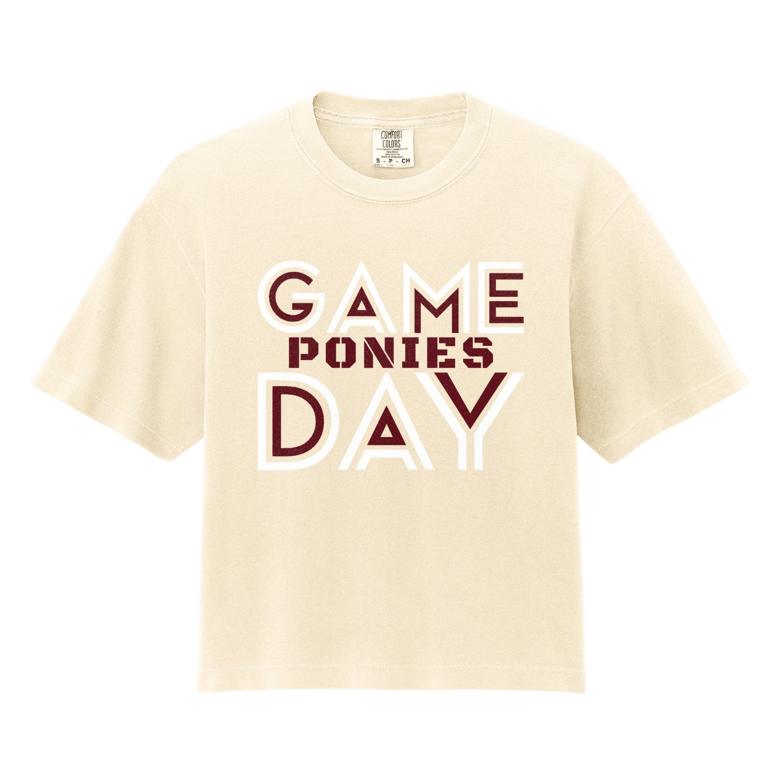 Game day ponies maroon white Comfort Colors 3023CL Cropped Tee