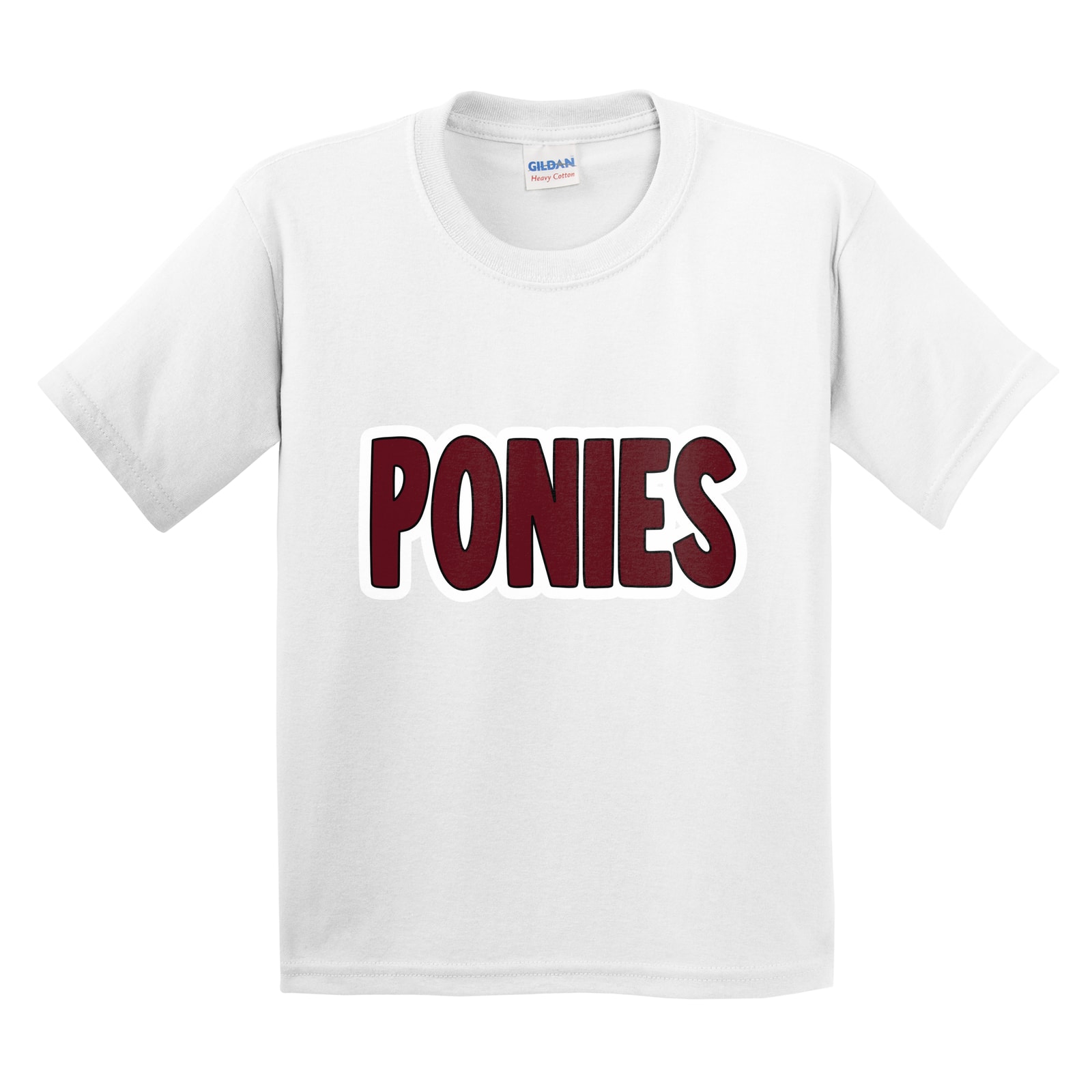 Ponies bubble maroon black white Gildan 5000B Youth Tee