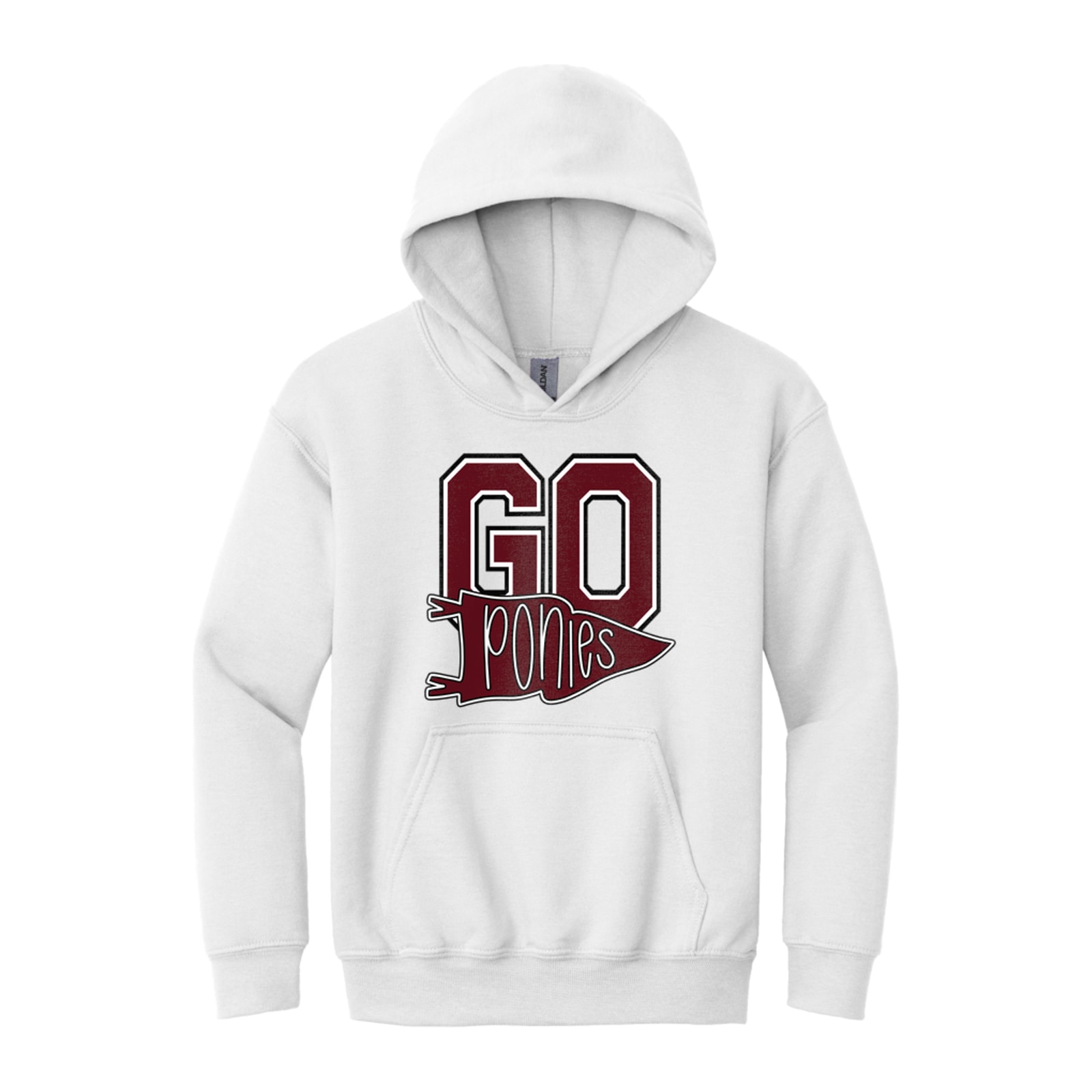 Go ponies pennant maroon white black Gildan - Youth Heavy Blend Hooded Sweatshirt. 18500B