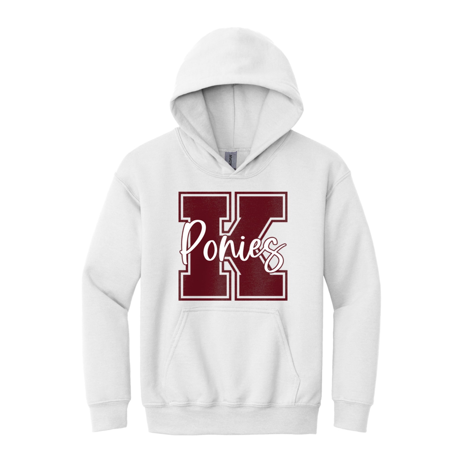 K ponies maroon white square block Gildan - Youth Heavy Blend Hooded Sweatshirt. 18500B