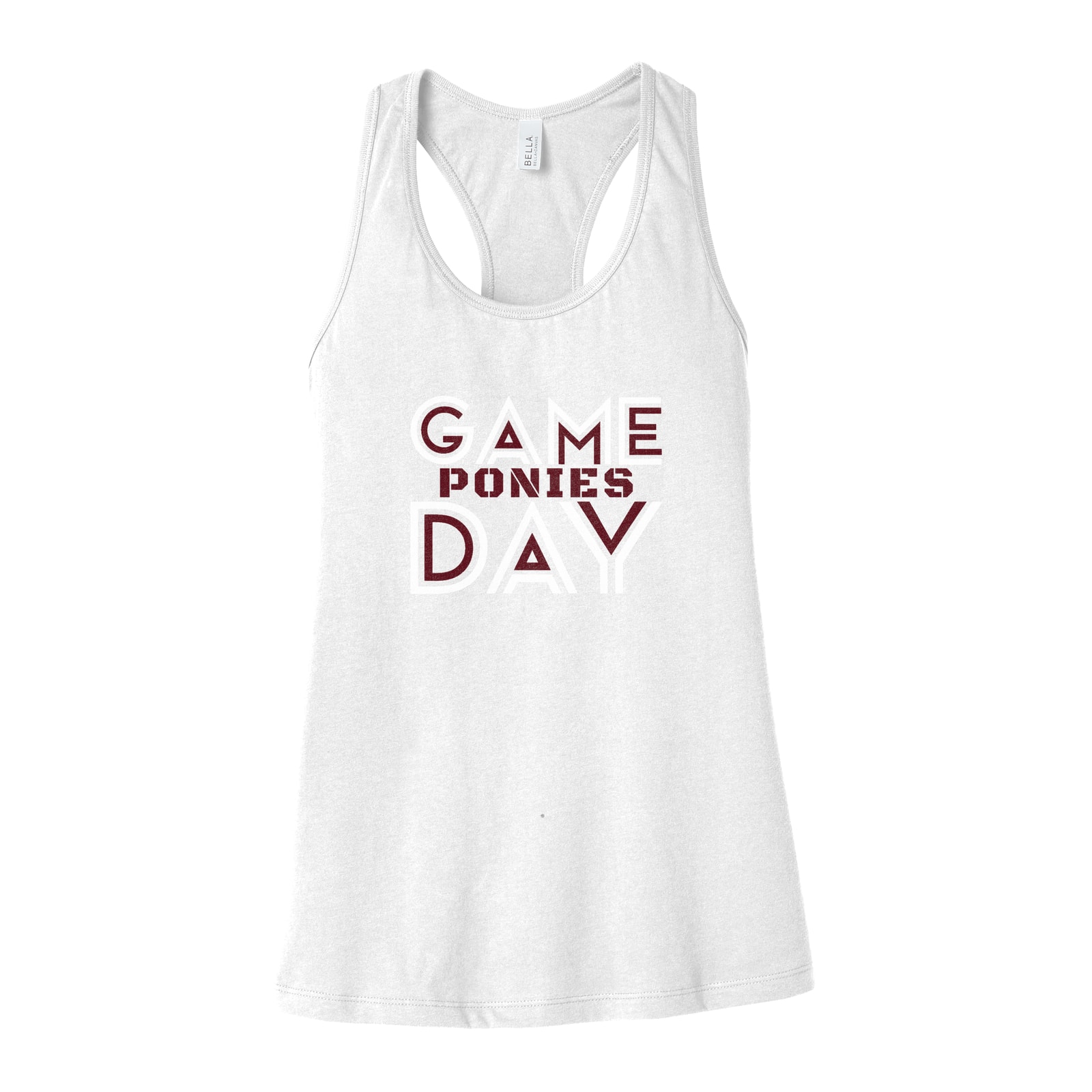 Game day ponies maroon white Bella+Canvas 6008 Racerback Tank