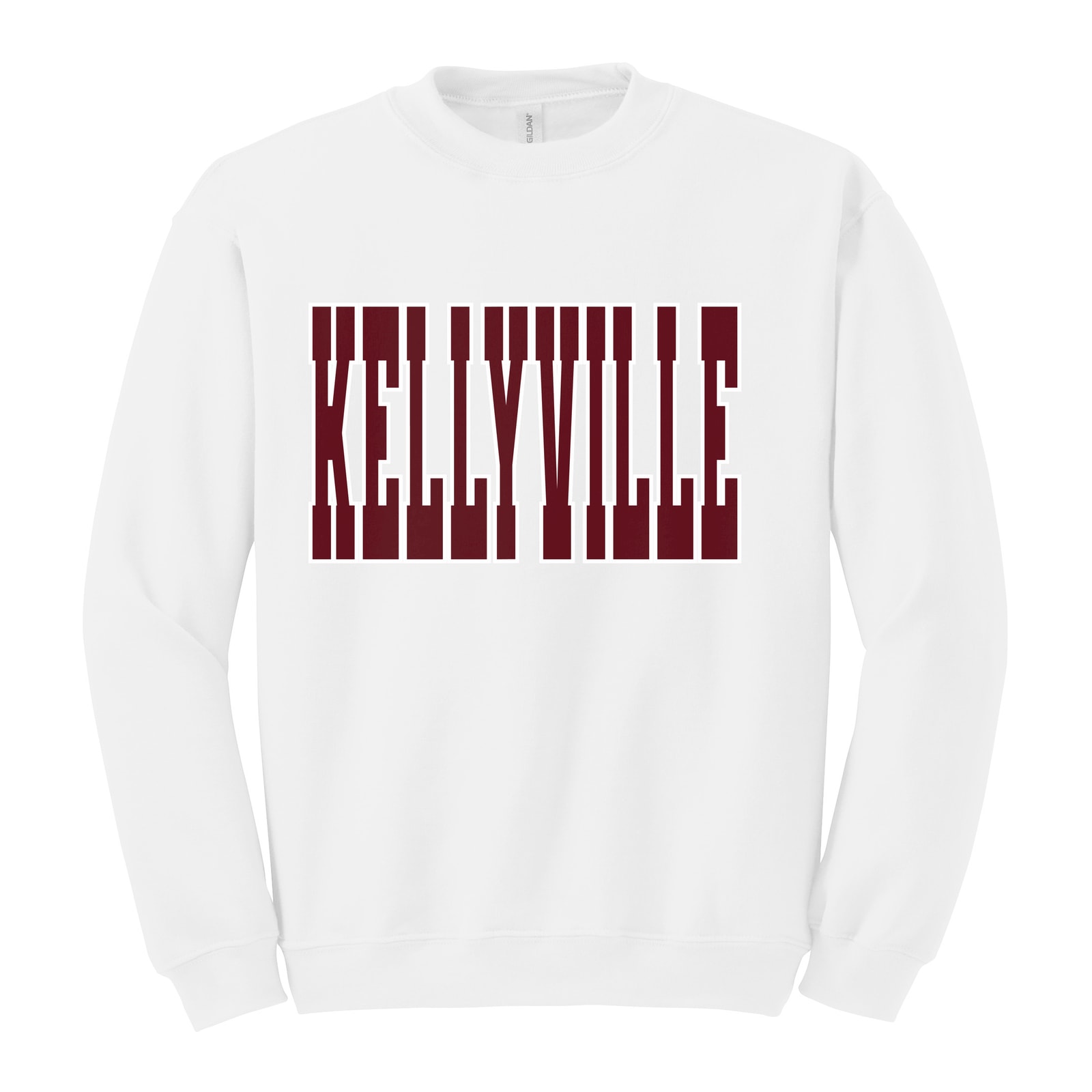 Kellyville maroon white Gildan Heavy Blend Crewneck Sweatshirt. 18000
