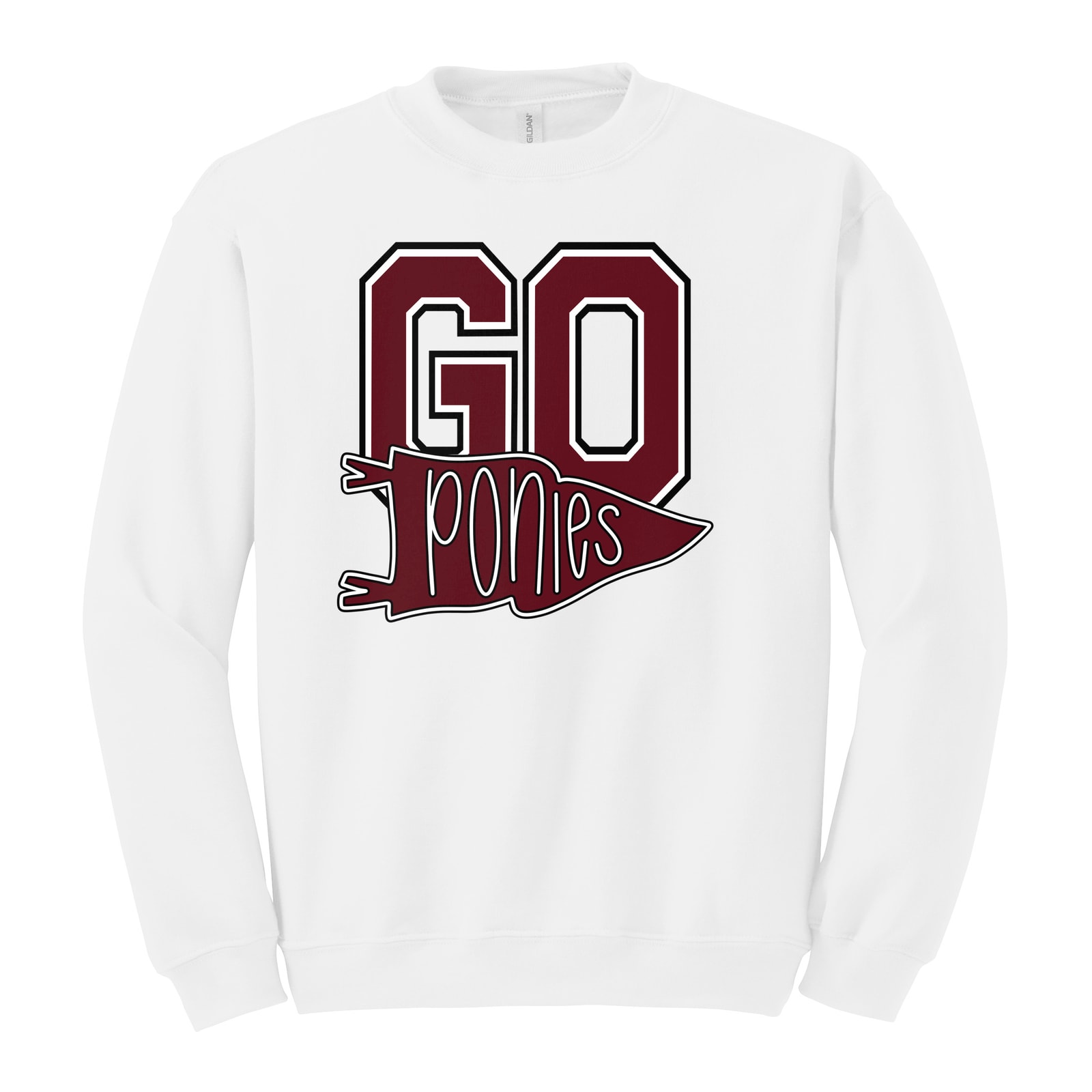 Go ponies pennant maroon white black Gildan Heavy Blend Crewneck Sweatshirt. 18000