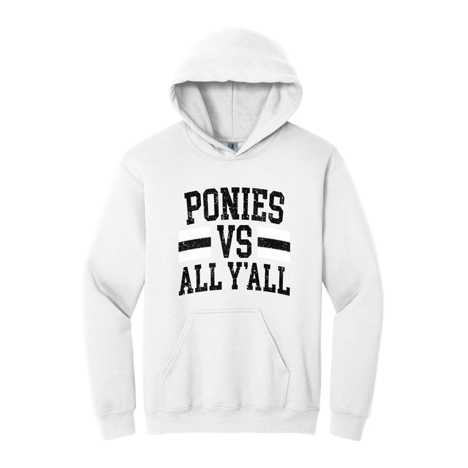 Ponies vs all y’all black white distressed Gildan - Heavy Blend Hooded Sweatshirt. 18500