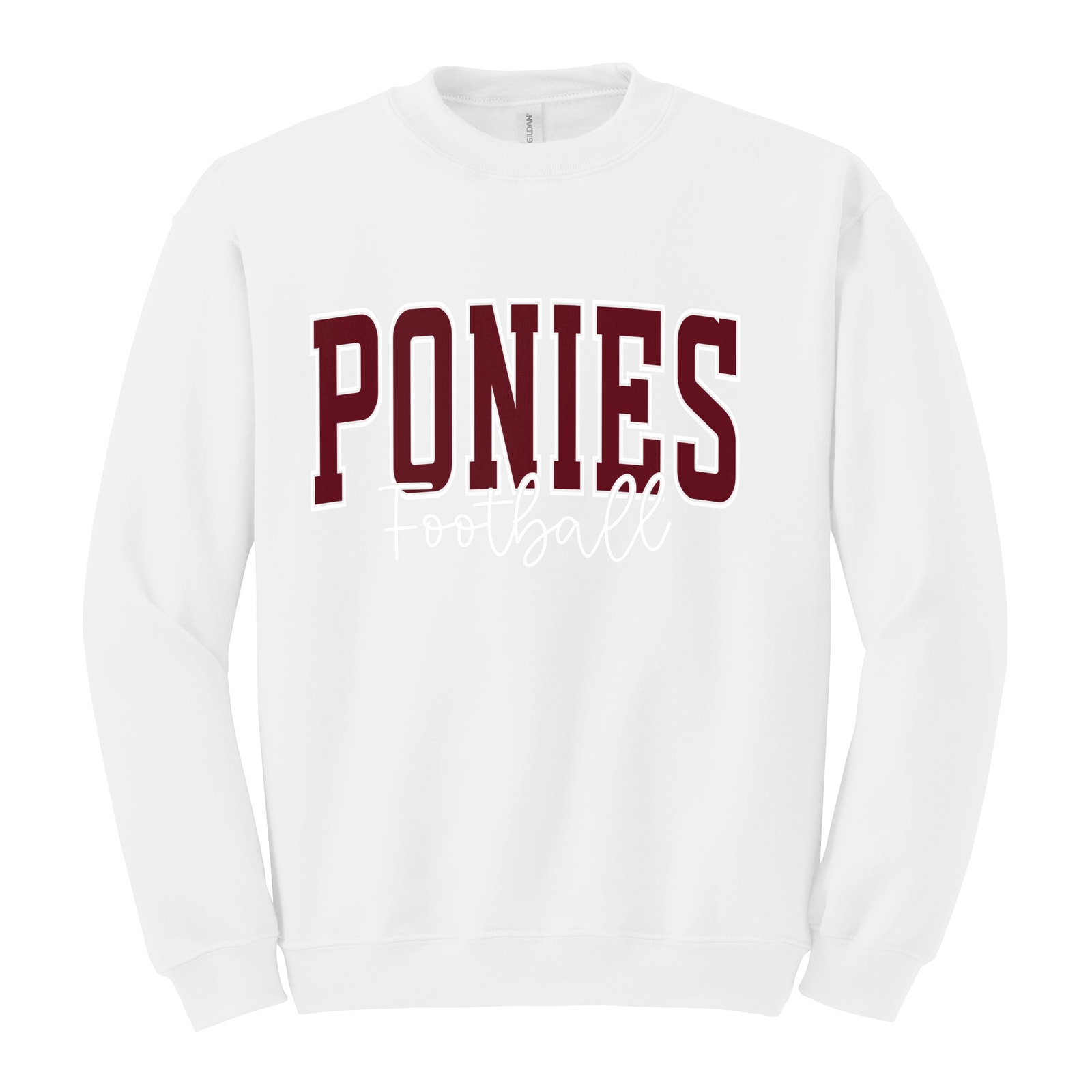 Ponies football arc maroon white Gildan Heavy Blend Crewneck Sweatshirt. 18000
