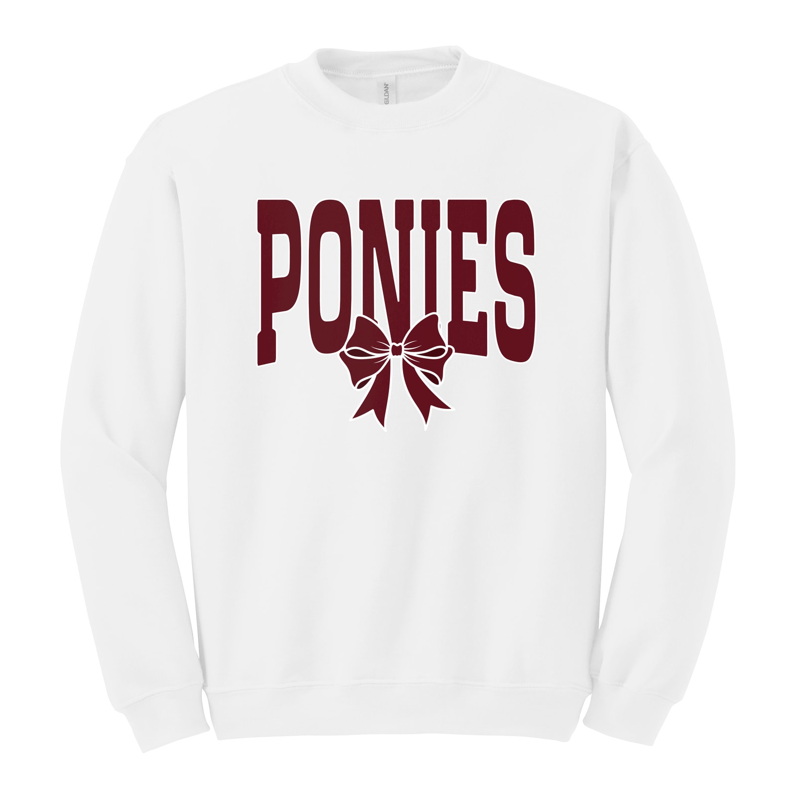 Ponies arch maroon maroon bow white outline Gildan 18000 Fleece