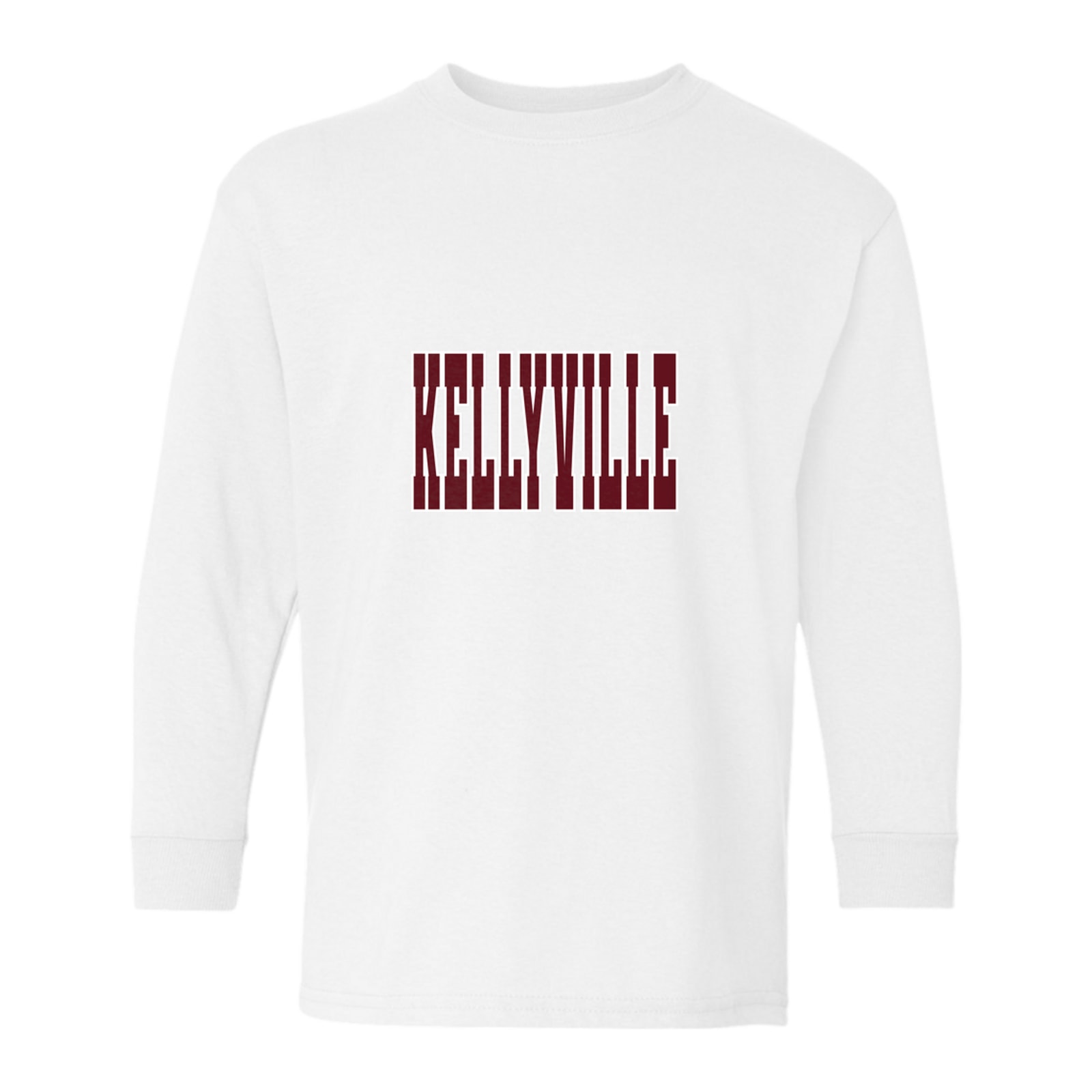 Kellyville maroon white Gildan Youth Heavy Cotton 100% Cotton Long Sleeve T-Shirt. 5400B