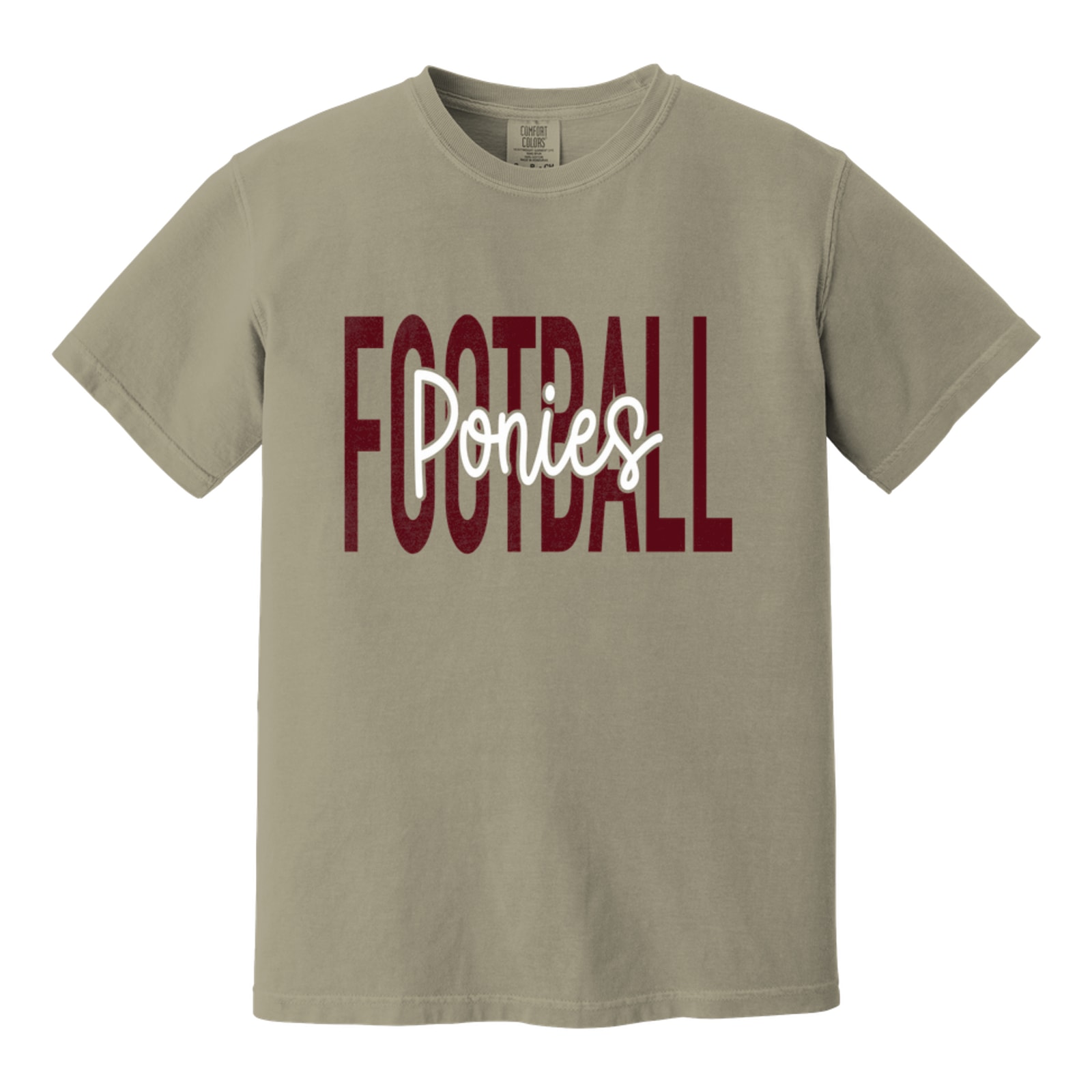 Ponies Football Middle Script maroon white Comfort Colors 1717