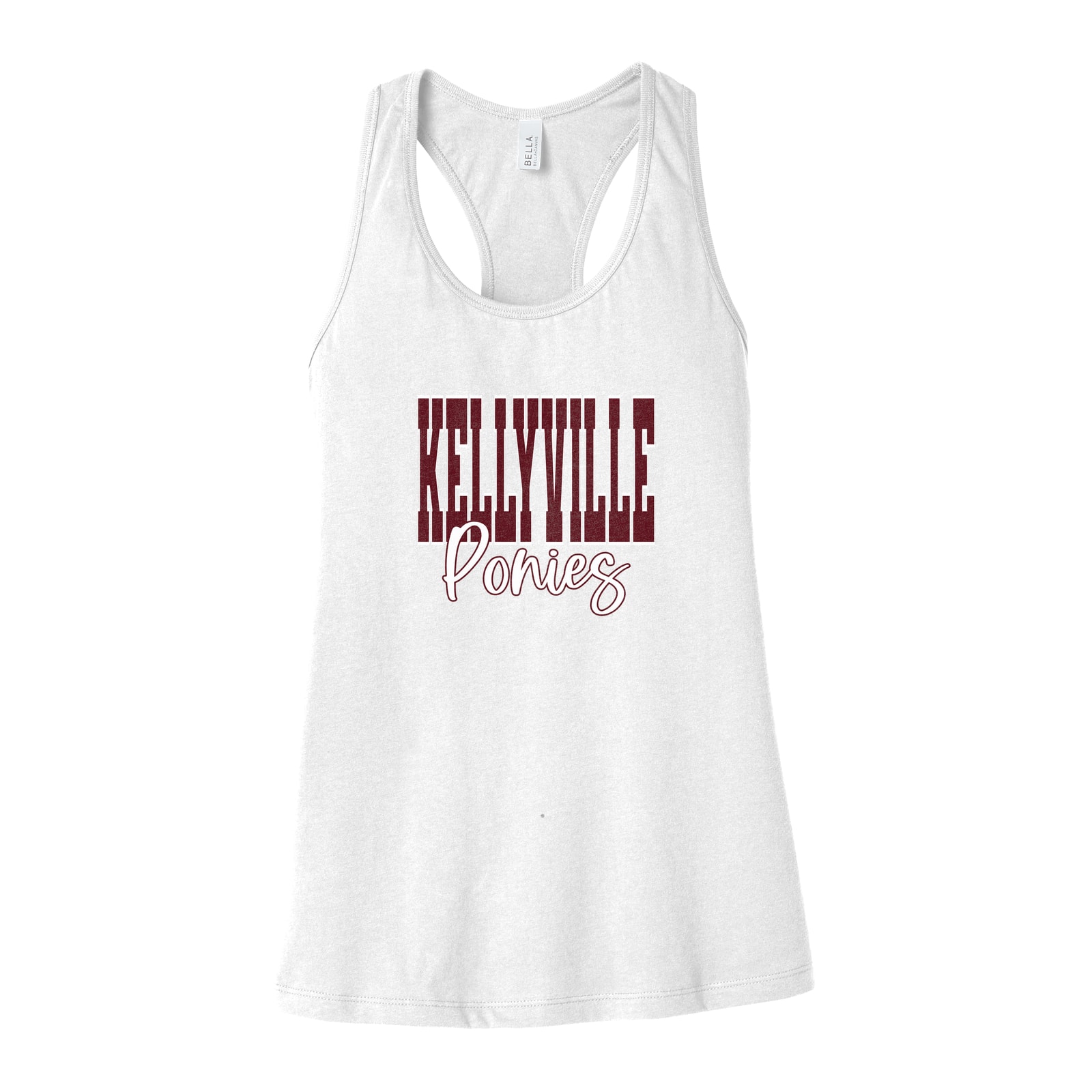 Kellyville ponies maroon white duo block script Bella+Canvas 6008 Racerback Tank