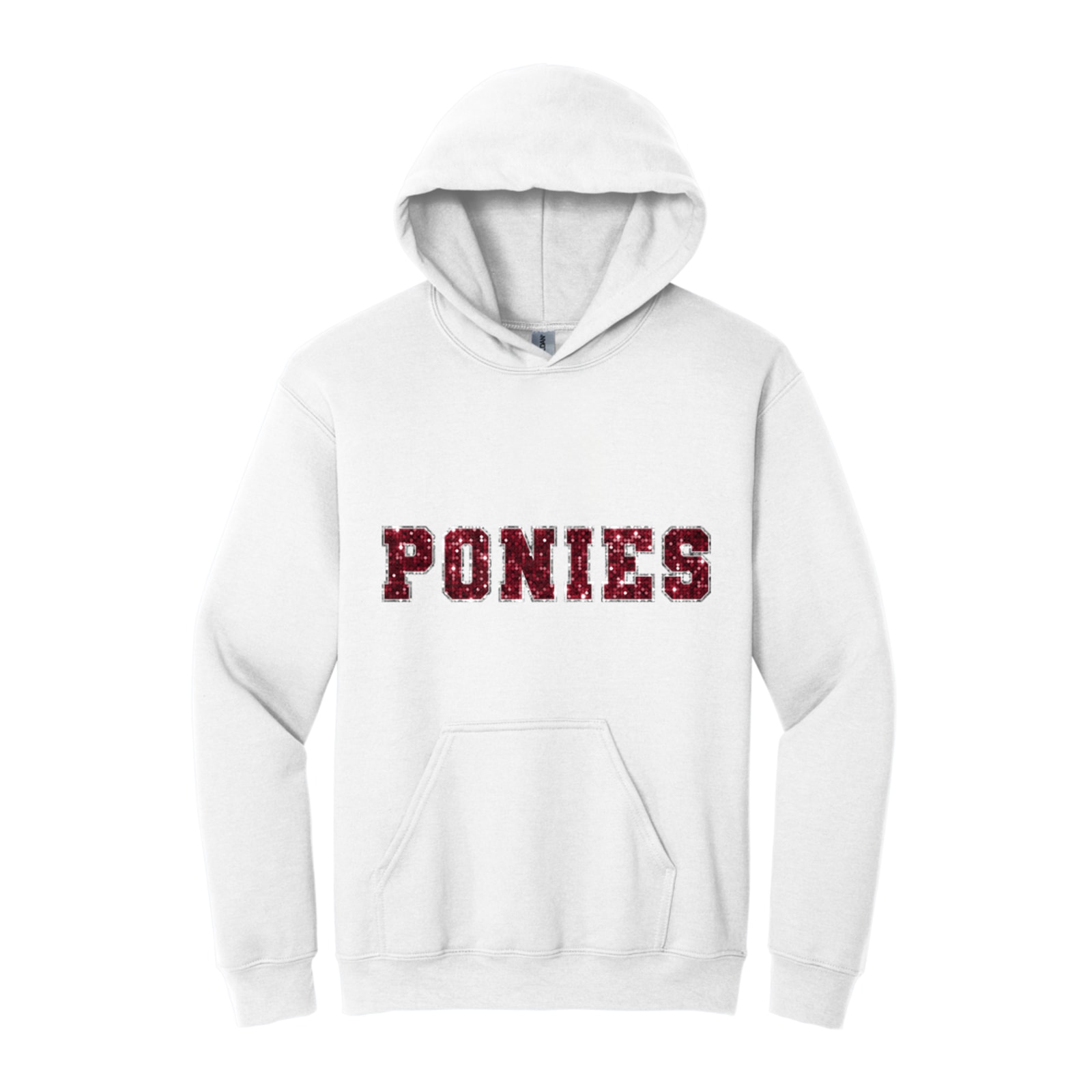 Ponies sequin sleeve maroon silver Gildan - Heavy Blend Hooded Sweatshirt. 18500