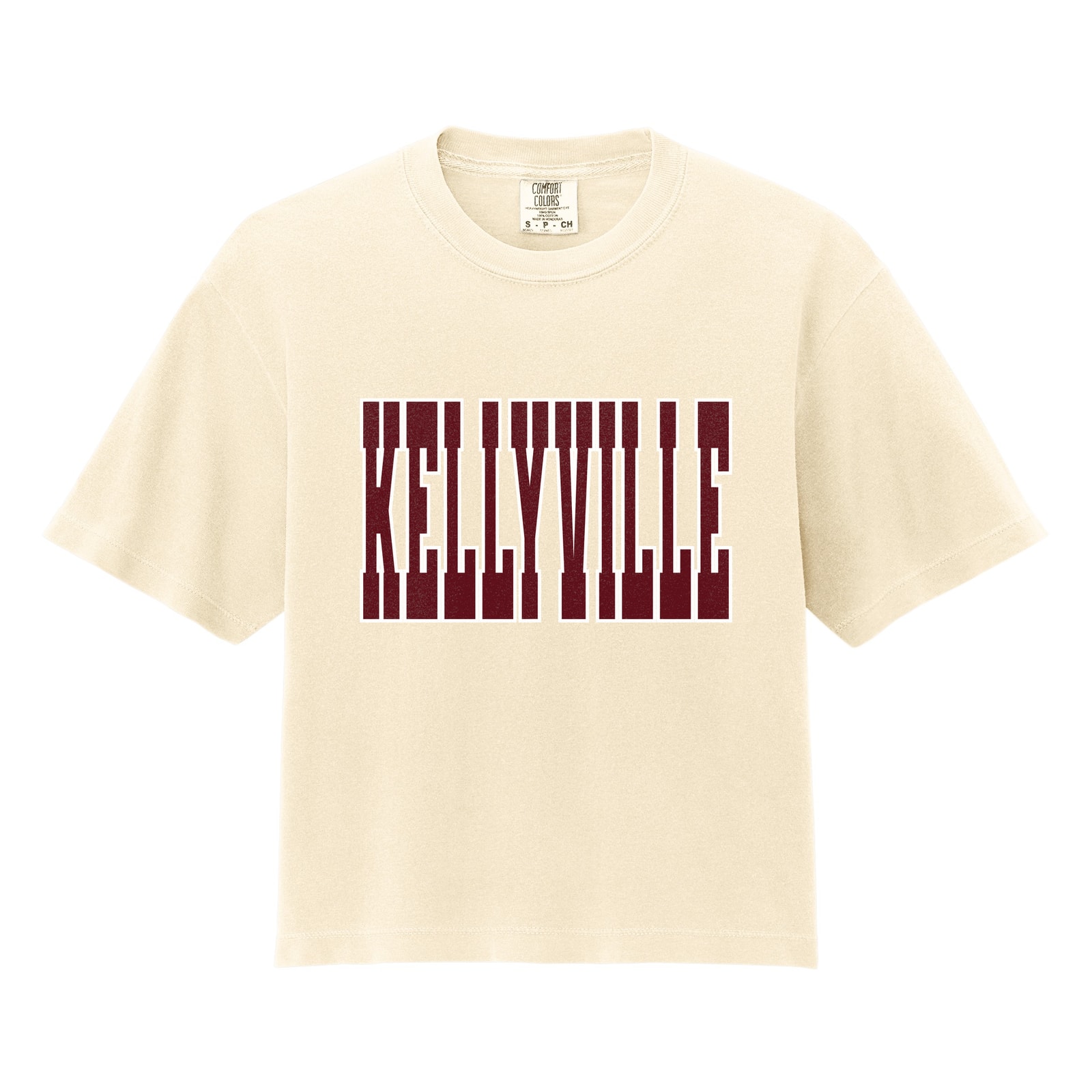 Kellyville maroon white Comfort Colors 3023CL Cropped Tee